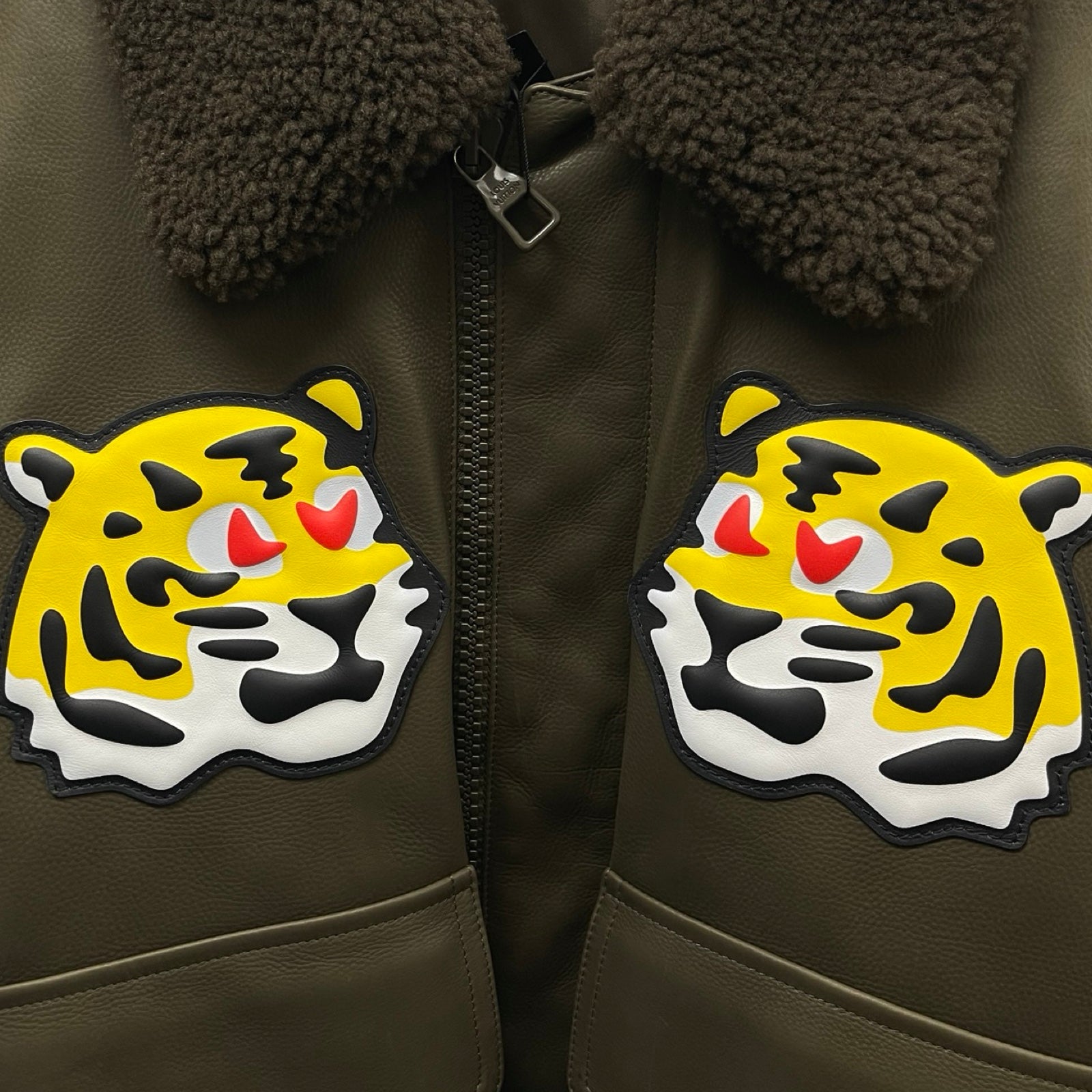LOUIS VUITTON × NIGO 2022SS With Tiger Patch Bomber Leather Jacket 1A9GAG Size 48