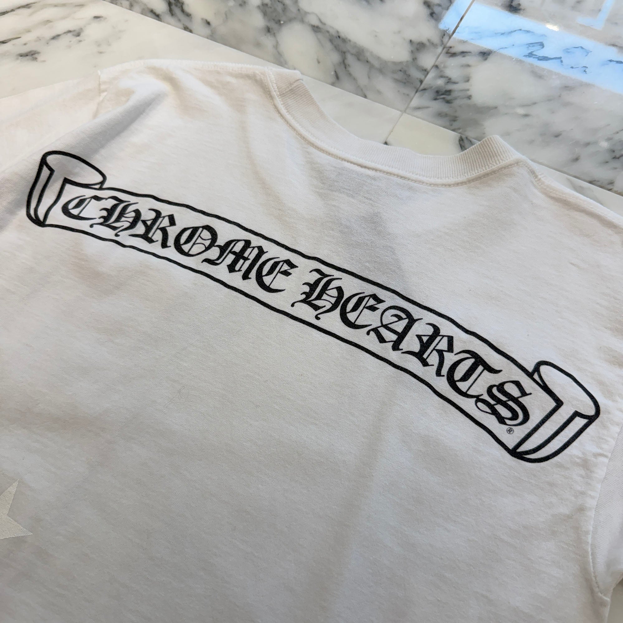 CHROME HEARTS Back Scroll Horseshoe Star Print Tee Size M クロムハーツ バックスクロール ホースシュー スタープリントTシャツ サイズM