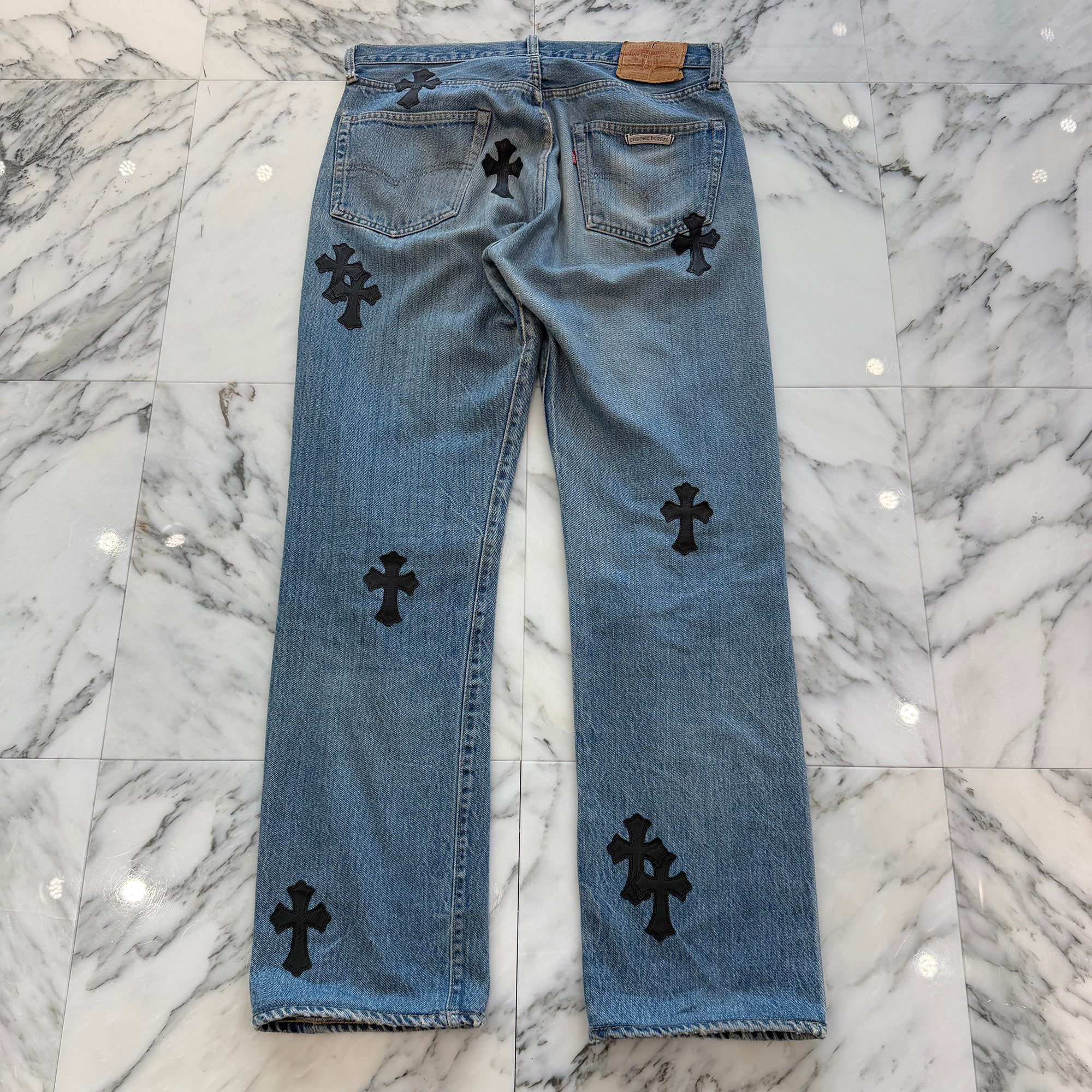 CHROME HEARTS × Levi's 501 VNTG Leather Cross Patch Denim Pants Size 33 クロムハーツ × リーバイス 501 ヴィンテージ レザークロスパッチ デニムパンツ サイズ33