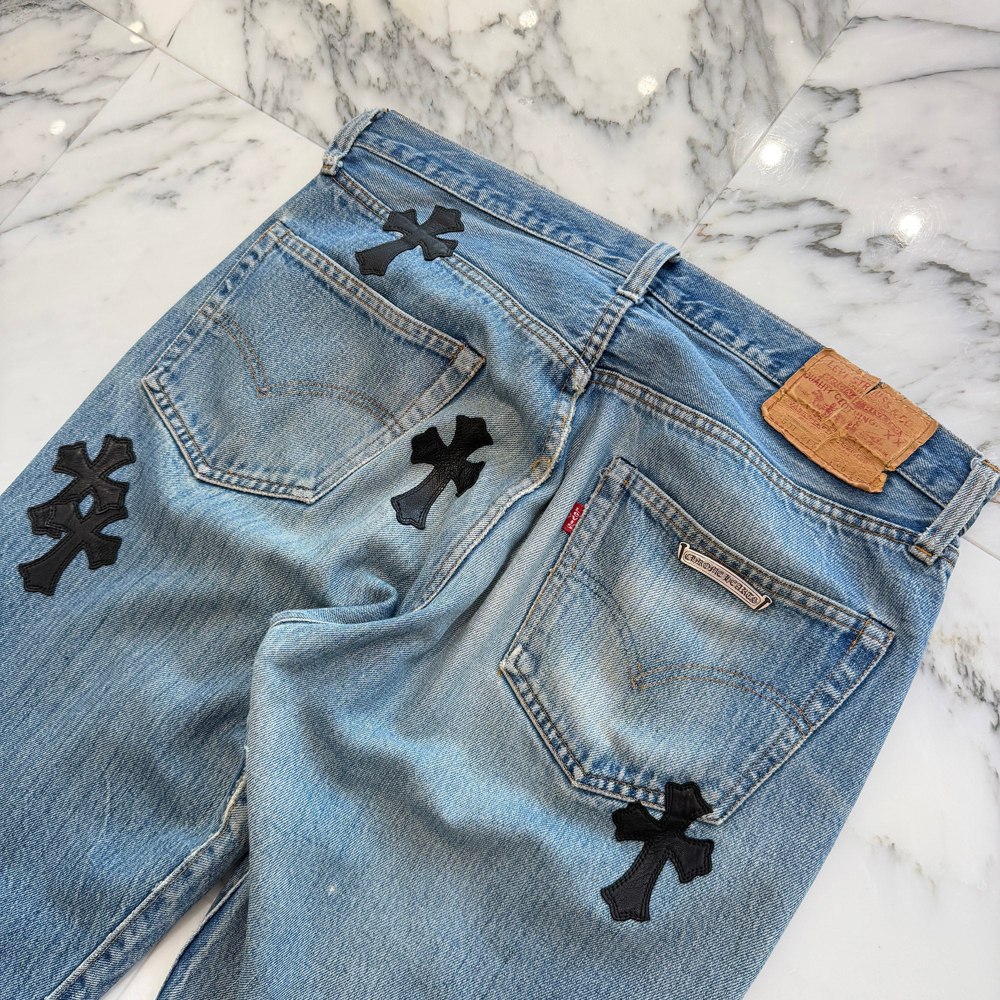 CHROME HEARTS × Levi's 501 VNTG Leather Cross Patch Denim Pants Size 33 クロムハーツ × リーバイス 501 ヴィンテージ レザークロスパッチ デニムパンツ サイズ33