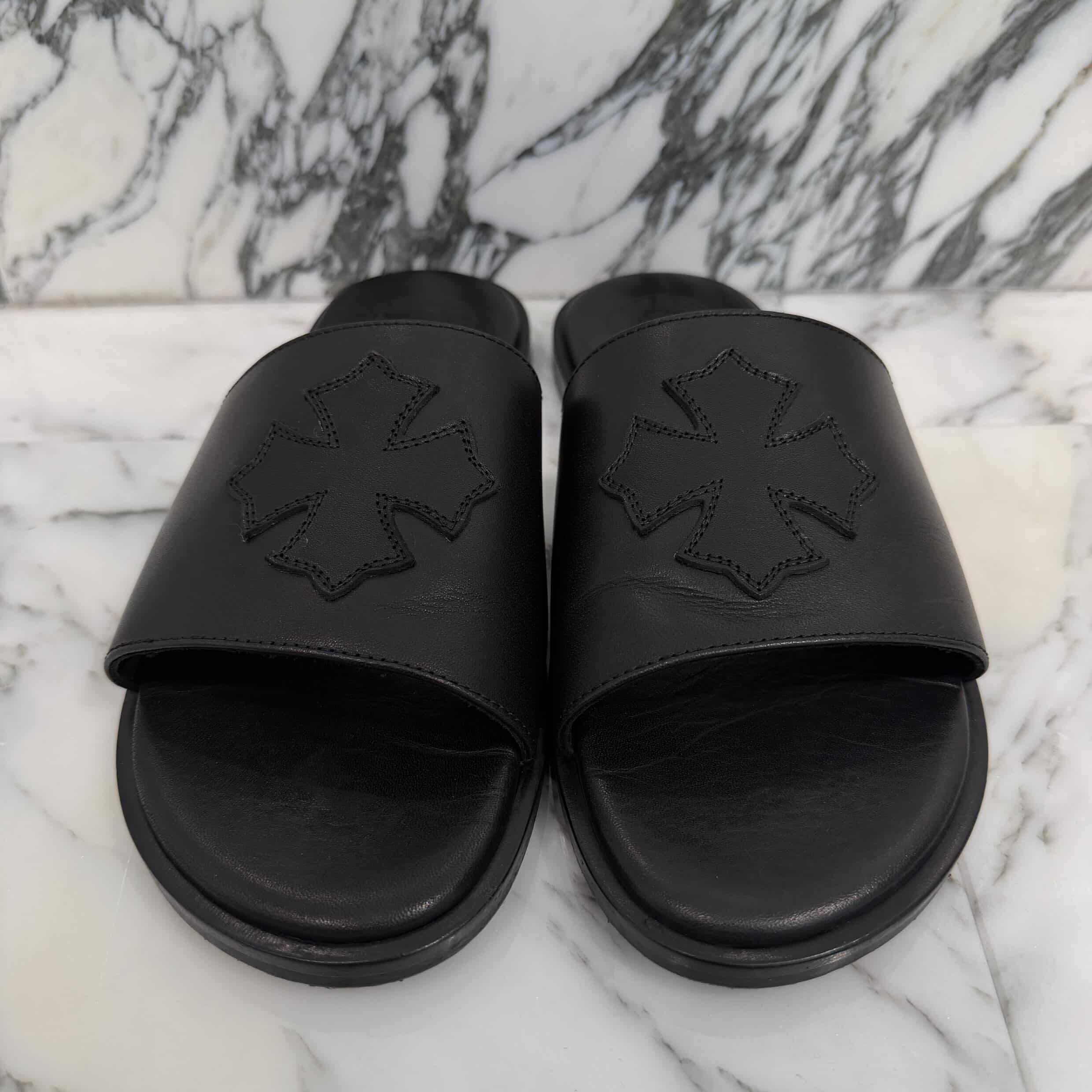 CHROME HEARTS Leather Cross Patch Sandals Size 41（26cm～26.5cm
