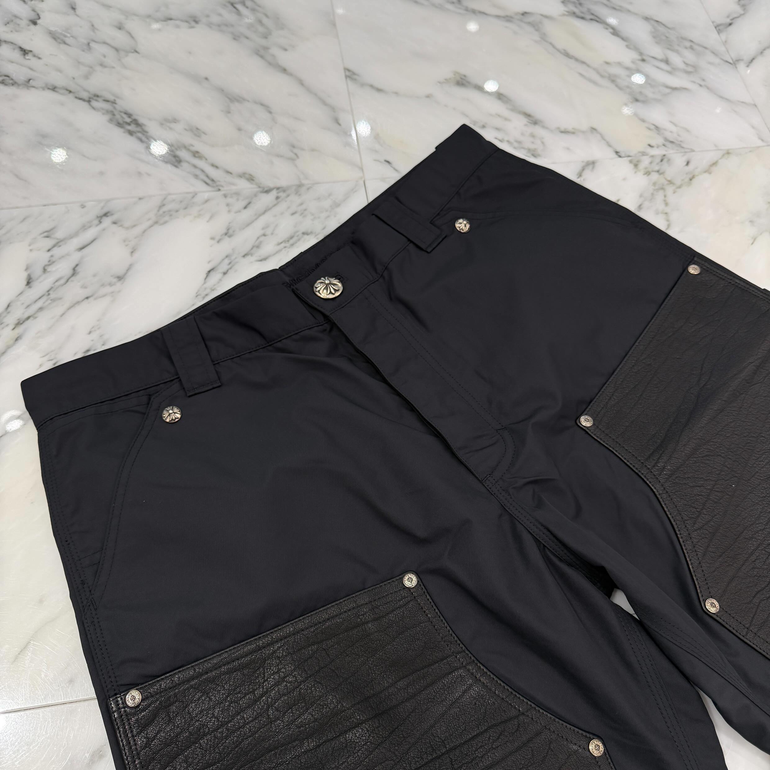 CHROME HEARTS Carpenter Double Knee Leather Cross Patch Nylon Shorts Size 34 クロムハーツ カーペンター ダブルニー レザークロスパッチ ナイロン ショーツ サイズ34