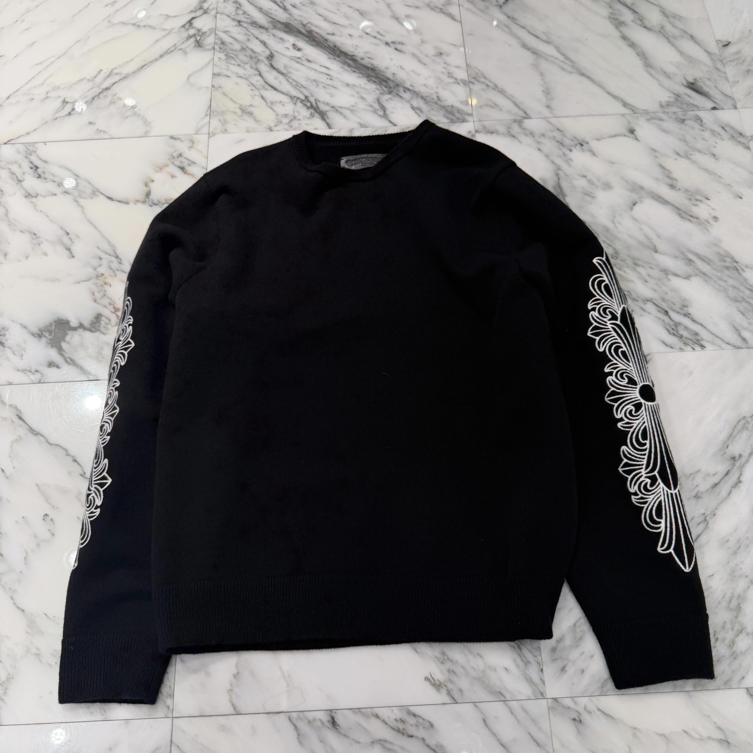 CHROME HEARTS Y NOT Floral Cross Embroidery Crew Neck Cashmere Knit Sweater Size L クロムハーツ ワイノット フローラルクロス刺繍 クルーネック カシミヤニットセーター サイズL