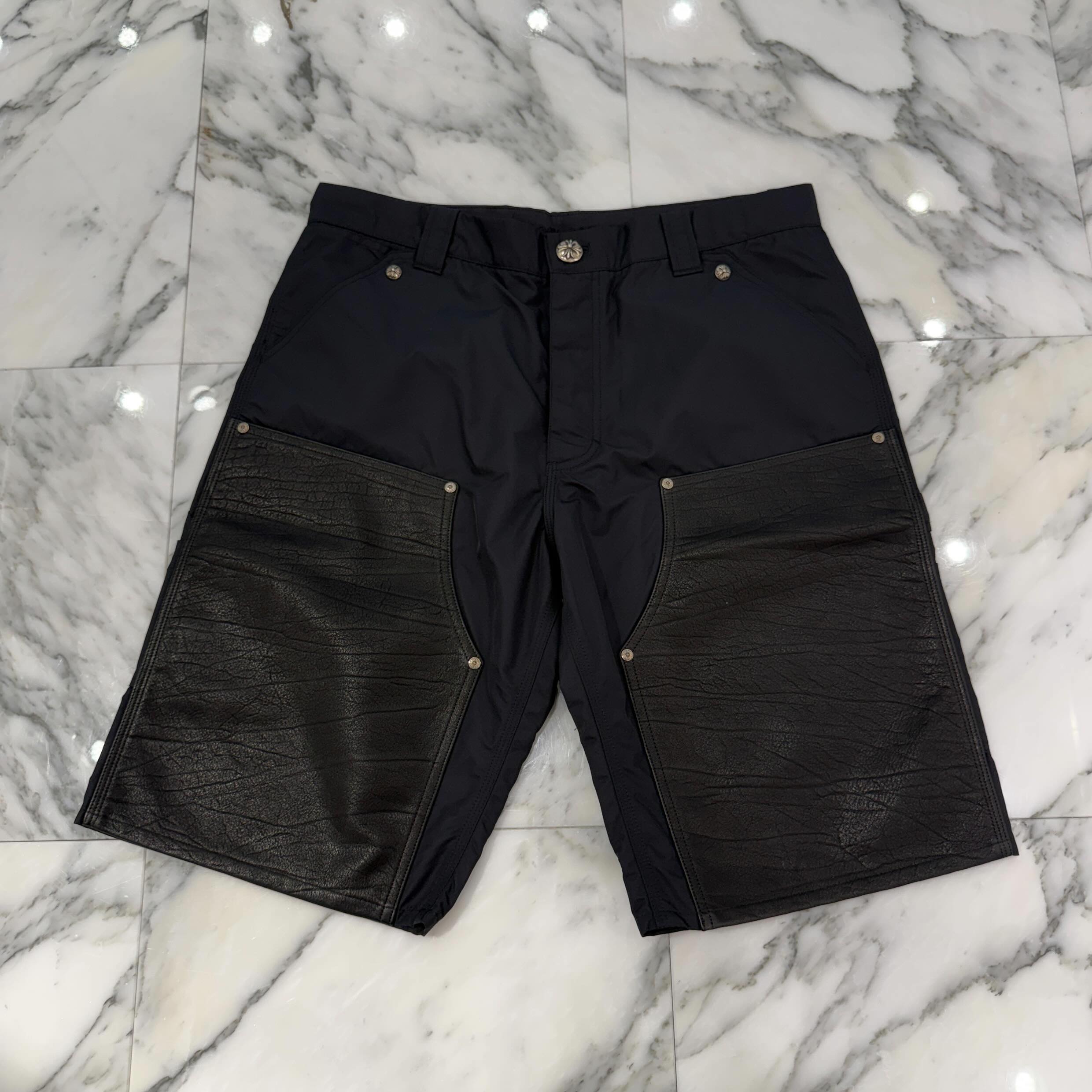 CHROME HEARTS Carpenter Double Knee Leather Cross Patch Nylon Shorts Size 34 クロムハーツ カーペンター ダブルニー レザークロスパッチ ナイロン ショーツ サイズ34