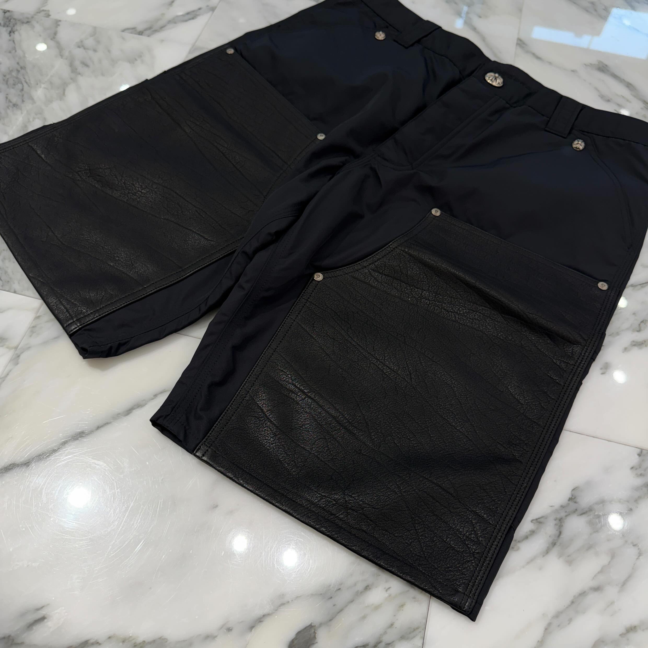 CHROME HEARTS Carpenter Double Knee Leather Cross Patch Nylon Shorts Size 34 クロムハーツ カーペンター ダブルニー レザークロスパッチ ナイロン ショーツ サイズ34