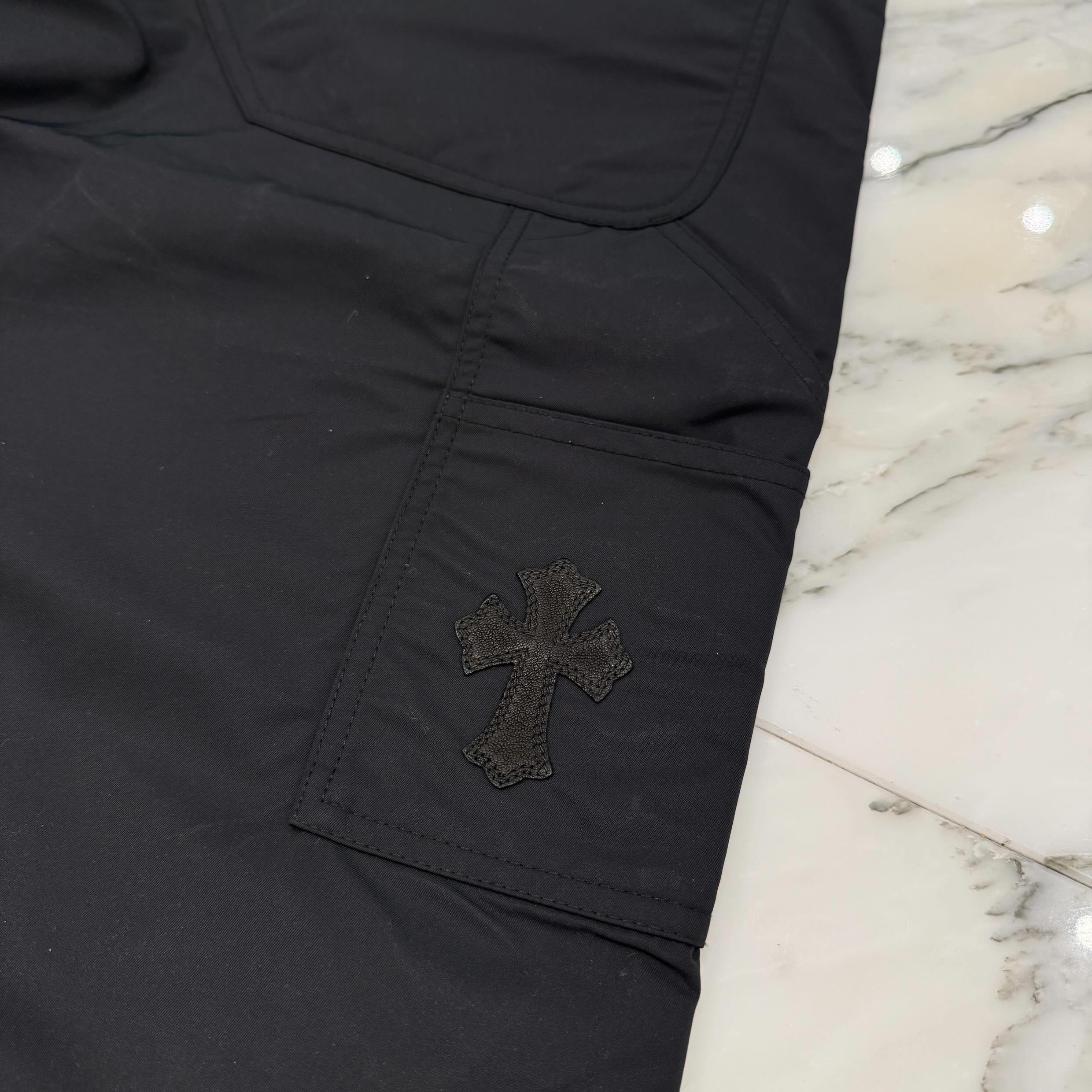 CHROME HEARTS Carpenter Double Knee Leather Cross Patch Nylon Shorts Size 34 クロムハーツ カーペンター ダブルニー レザークロスパッチ ナイロン ショーツ サイズ34
