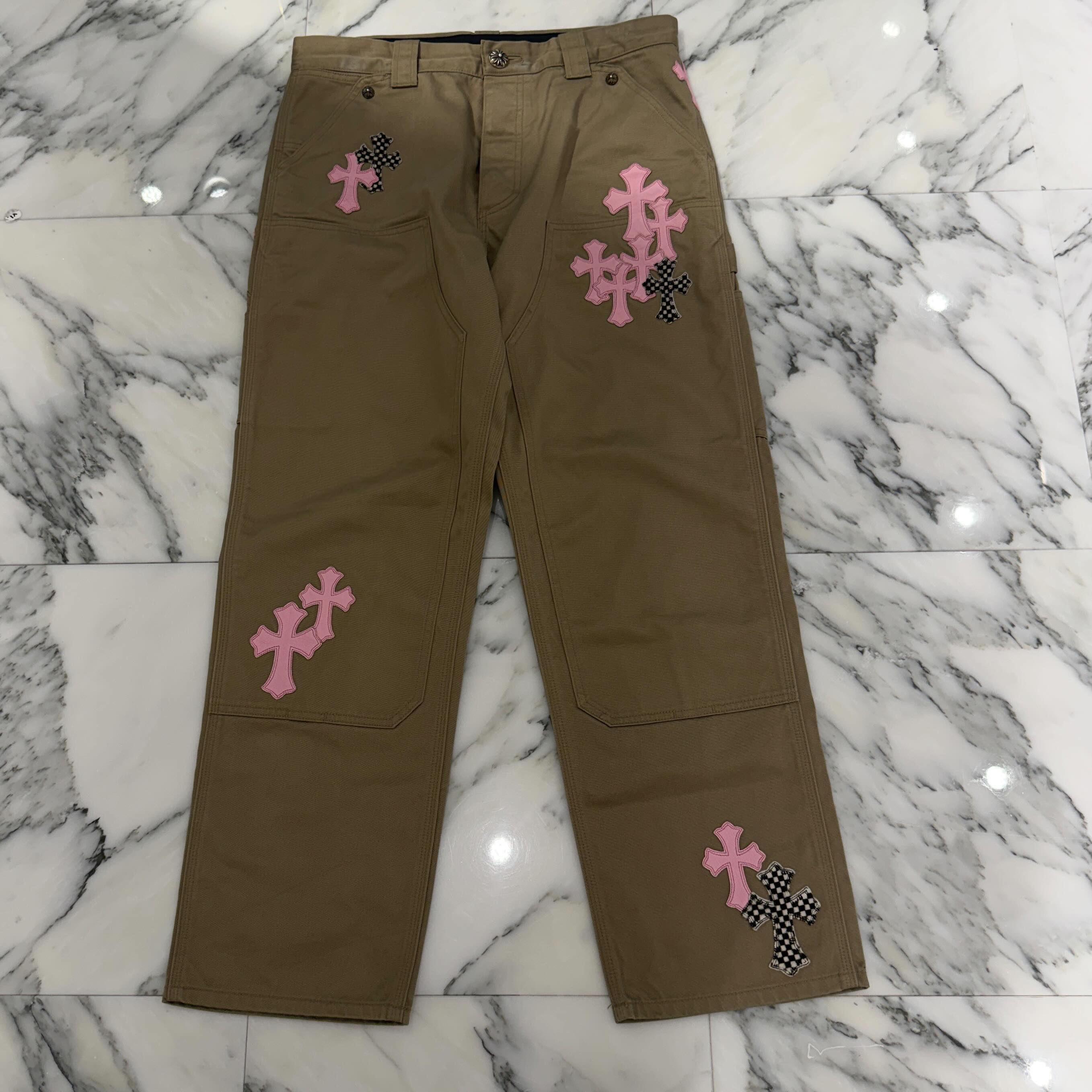 CHROME HEARTS Multi Leather Patch Carpenter Cross Ball Button Denim Pants Size 33 クロムハーツ マルチレザーパッチ カーペンター クロスボールボタン デニムパンツ サイズ33