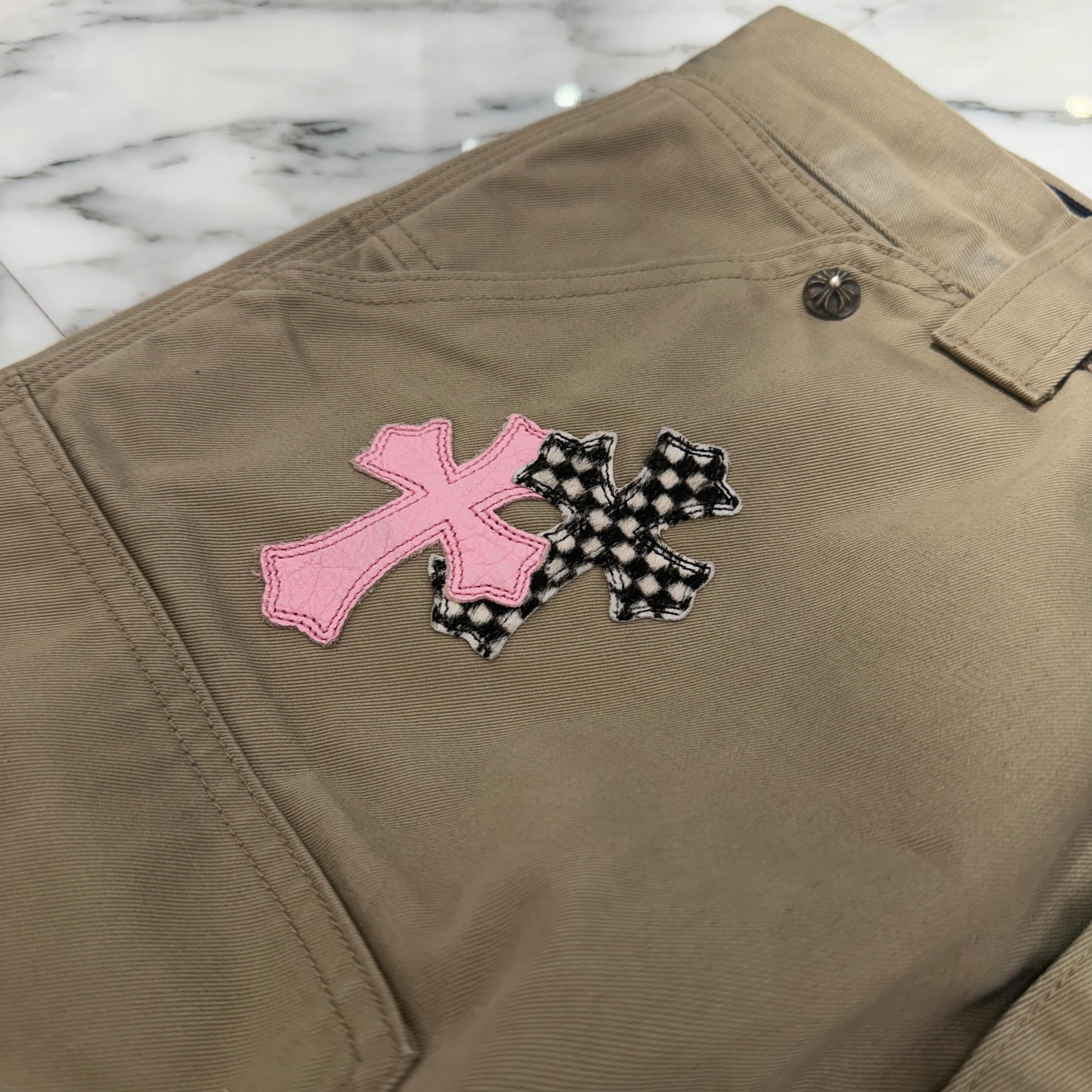CHROME HEARTS Multi Leather Patch Carpenter Cross Ball Button Denim Pants Size 33 クロムハーツ マルチレザーパッチ カーペンター クロスボールボタン デニムパンツ サイズ33