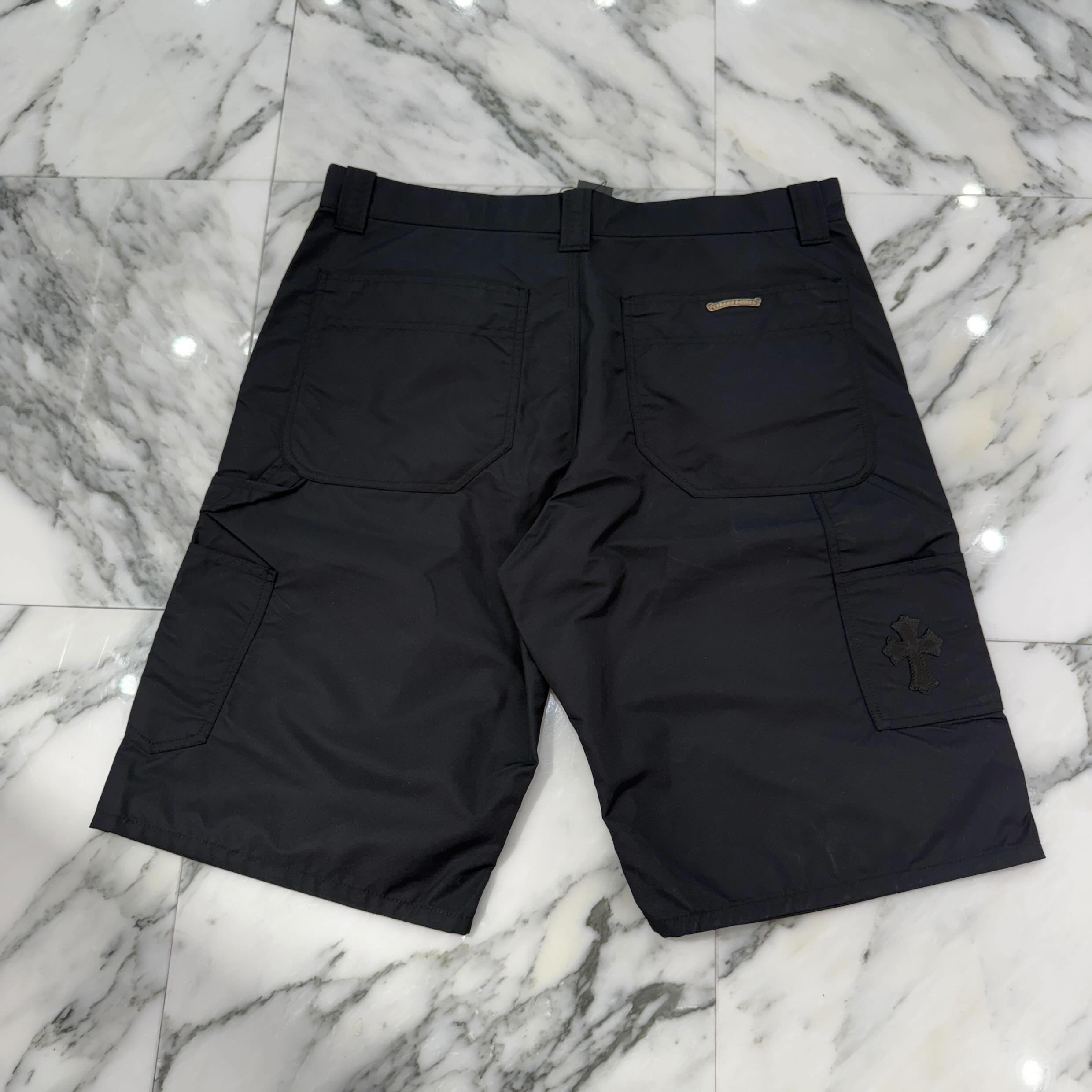 CHROME HEARTS Carpenter Double Knee Leather Cross Patch Nylon Shorts Size 34 クロムハーツ カーペンター ダブルニー レザークロスパッチ ナイロン ショーツ サイズ34