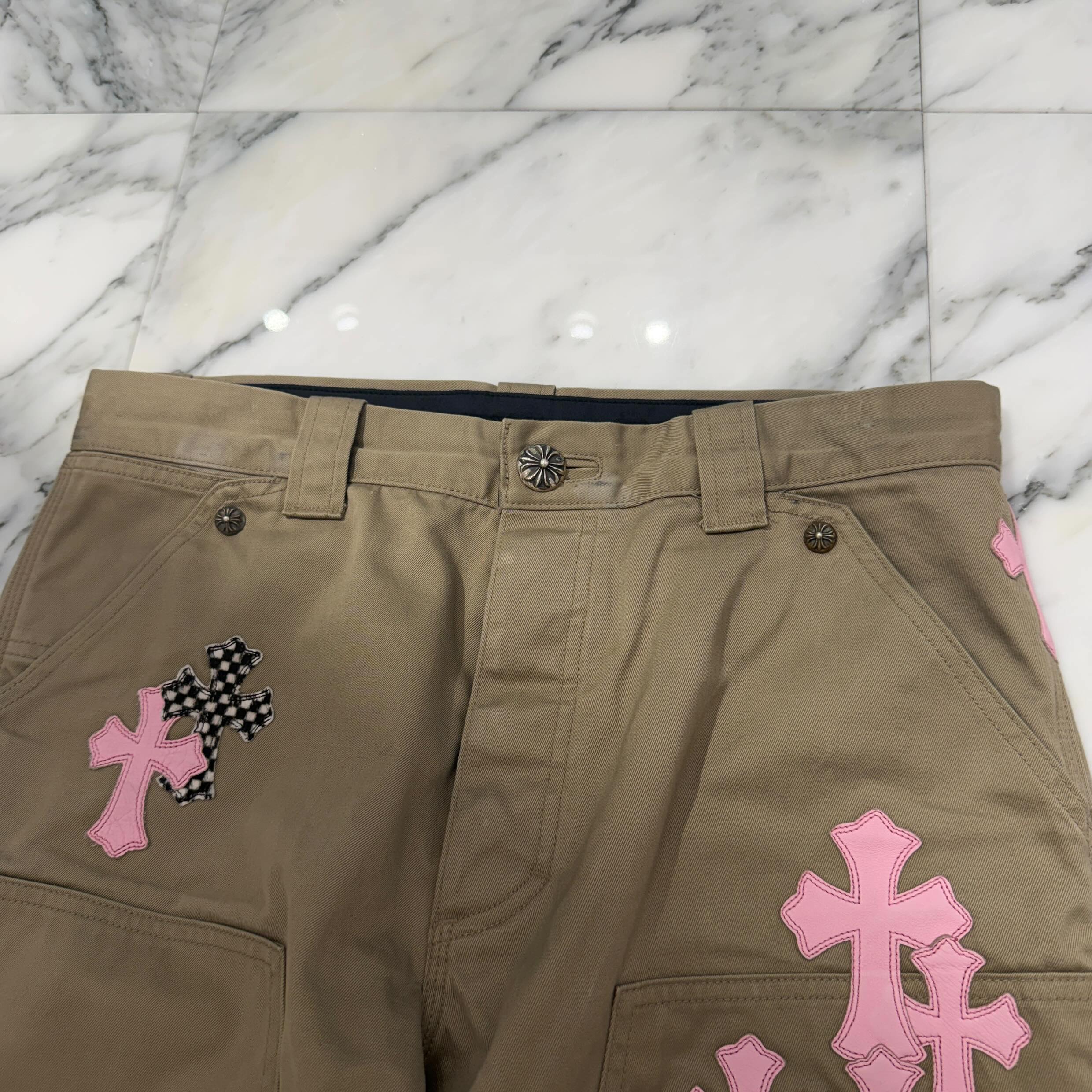 CHROME HEARTS Multi Leather Patch Carpenter Cross Ball Button Denim Pants Size 33 クロムハーツ マルチレザーパッチ カーペンター クロスボールボタン デニムパンツ サイズ33