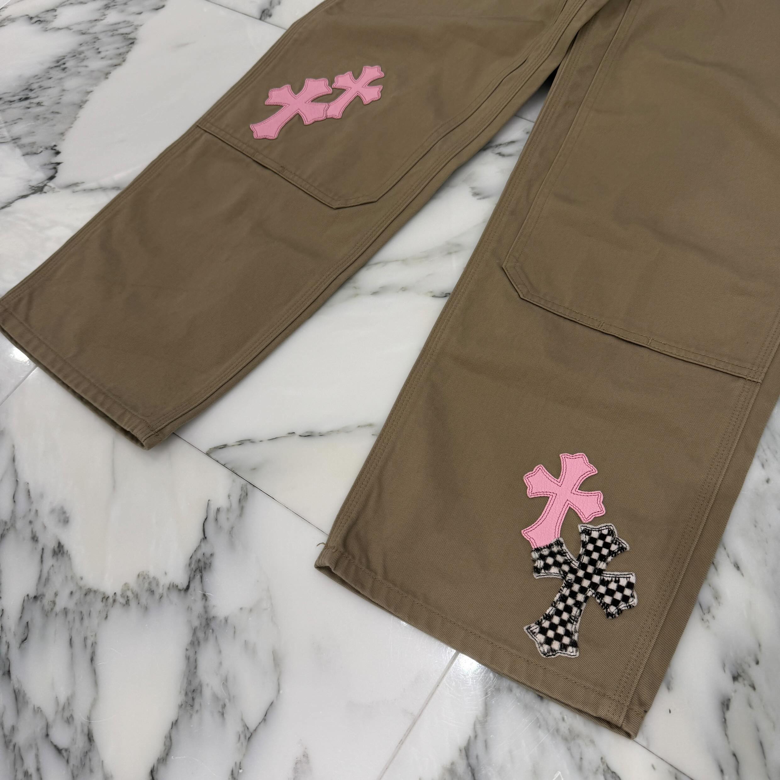 CHROME HEARTS Multi Leather Patch Carpenter Cross Ball Button Denim Pants Size 33 クロムハーツ マルチレザーパッチ カーペンター クロスボールボタン デニムパンツ サイズ33
