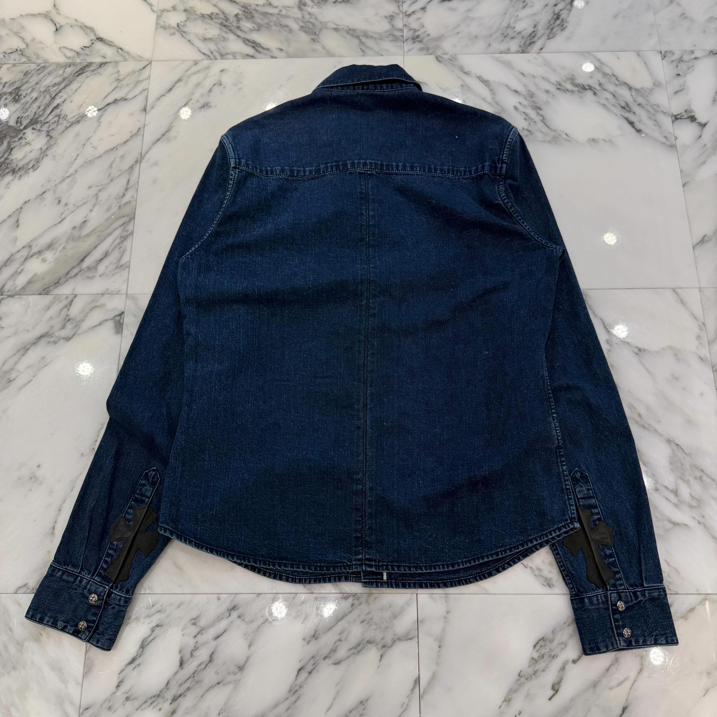 CHROME HEARTS Y NOT Leather Cross Patch Denim Shirt Size M クロムハーツ ワイノット レザークロスパッチ デニムシャツ サイズM