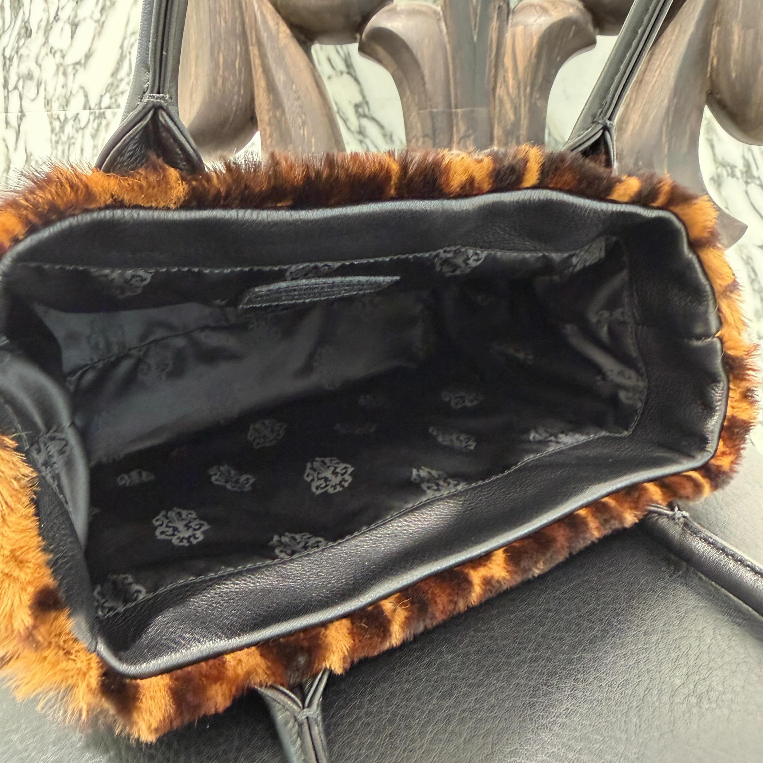 CHROME HEARTS 3 Cemetery Cross Leather Patch Leopard Fur Tote Mini Bag クロムハーツ 3セメタリークロス レザーパッチ レオパード ファー トート ミニ バッグ