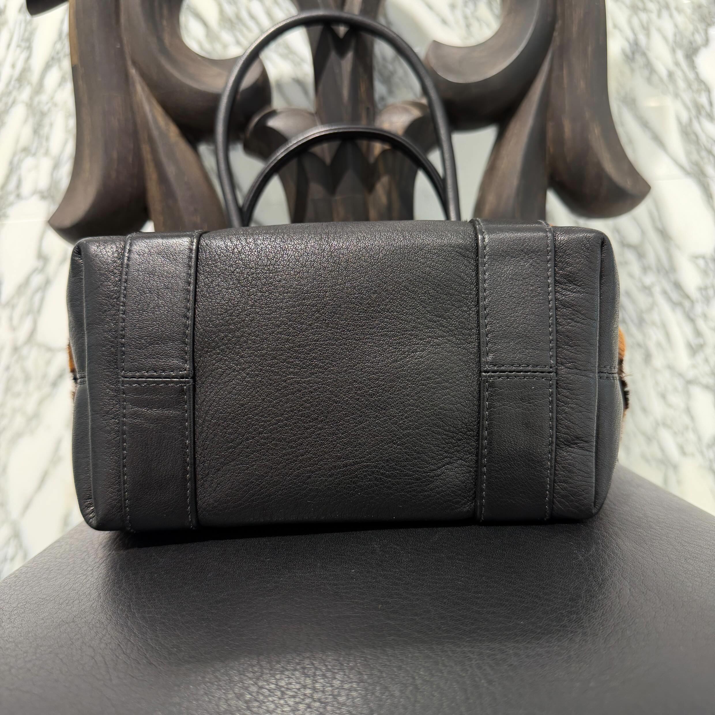 CHROME HEARTS 3 Cemetery Cross Leather Patch Leopard Fur Tote Mini