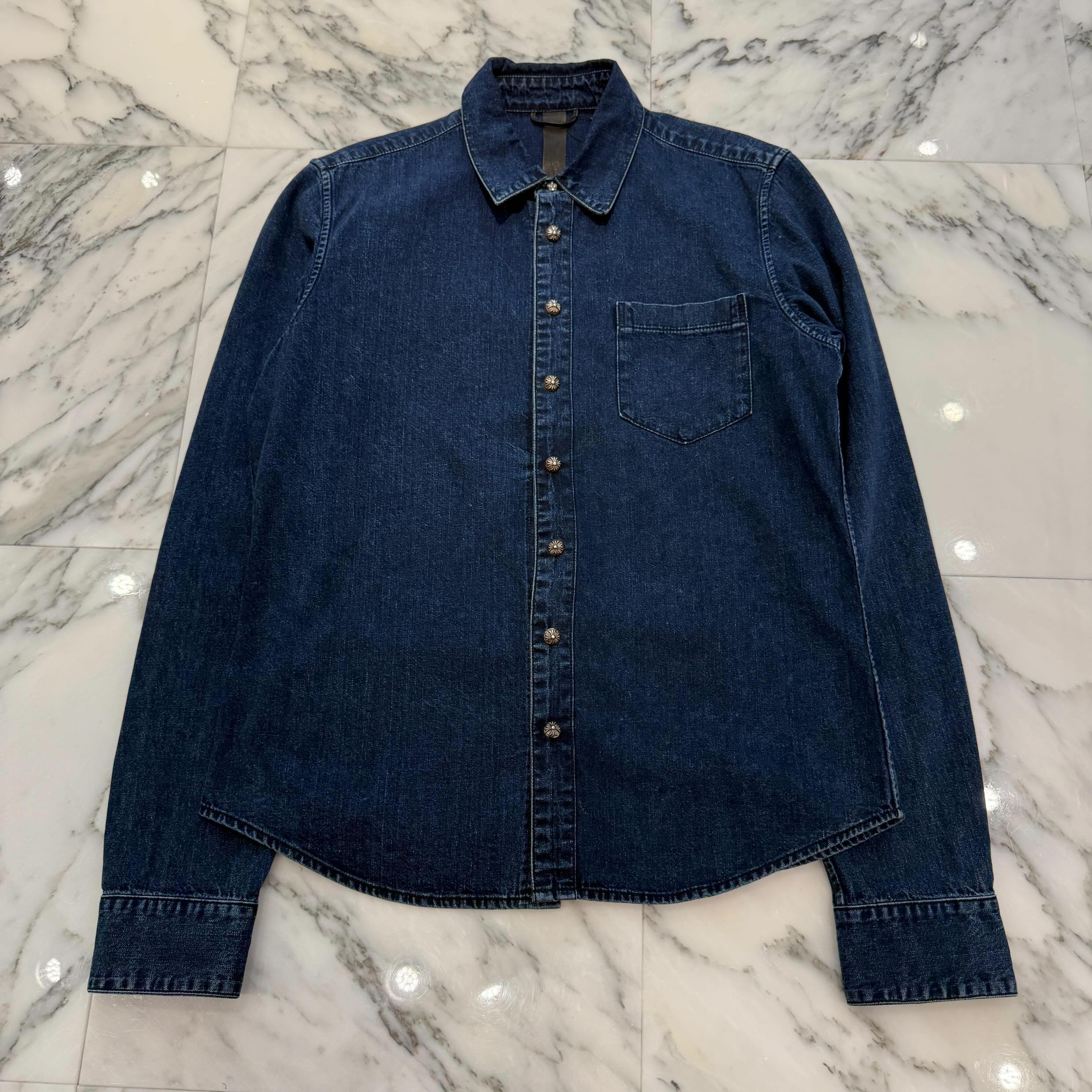 CHROME HEARTS Y NOT Leather Cross Patch Denim Shirt Size M クロムハーツ ワイノット レザークロスパッチ デニムシャツ サイズM