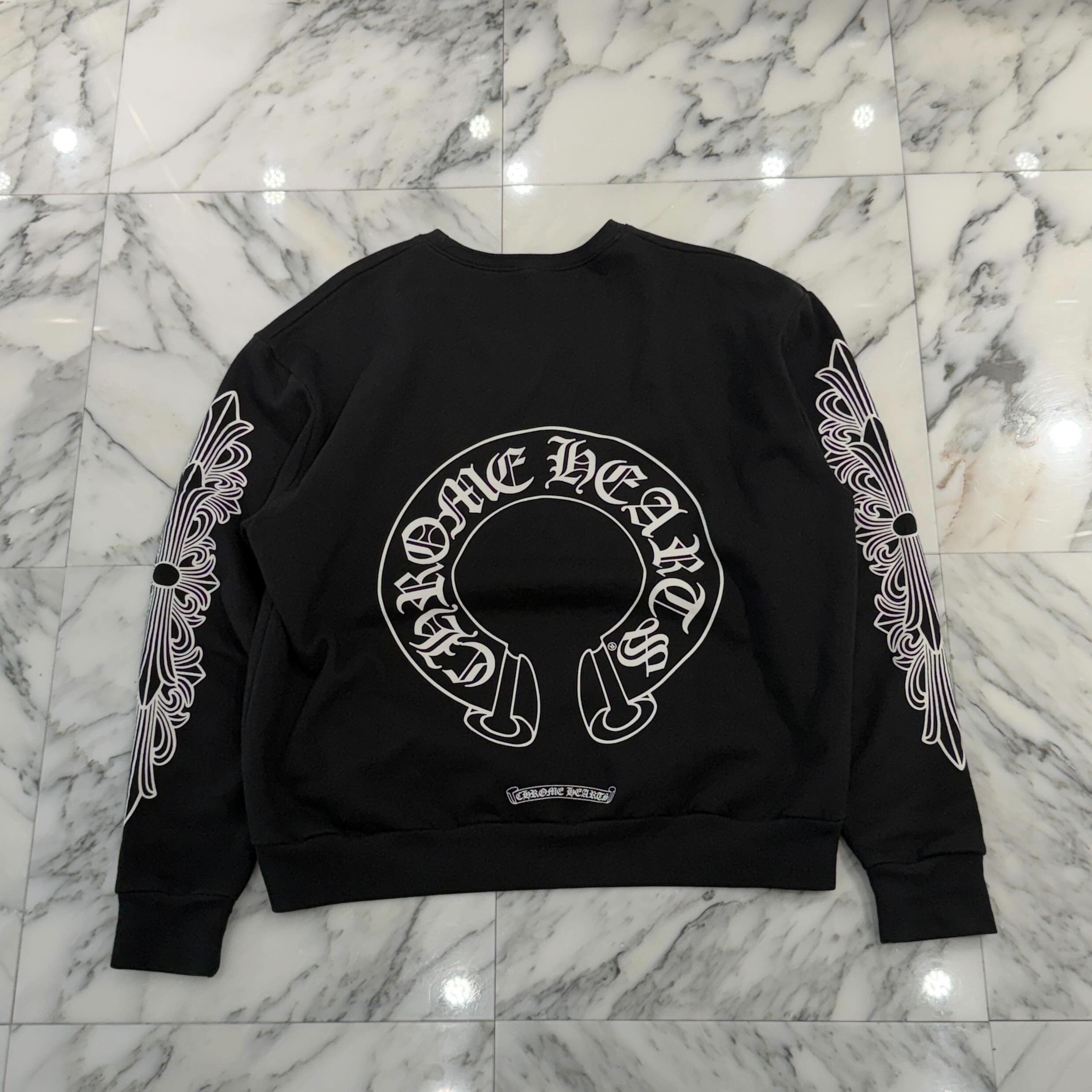 CHROME HEARTS Floral Cross Horseshoe Crewneck Sweat Shirts Size S クロムハーツ フローラルクロス ホースシュー クルーネック スウェットシャツ サイズS