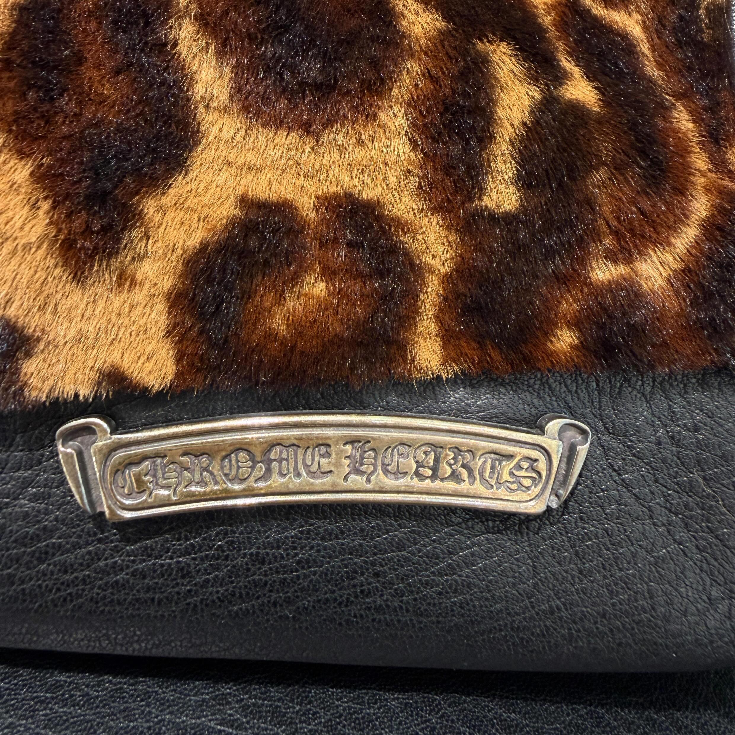 CHROME HEARTS 3 Cemetery Cross Leather Patch Leopard Fur Tote Mini Bag クロムハーツ 3セメタリークロス レザーパッチ レオパード ファー トート ミニ バッグ