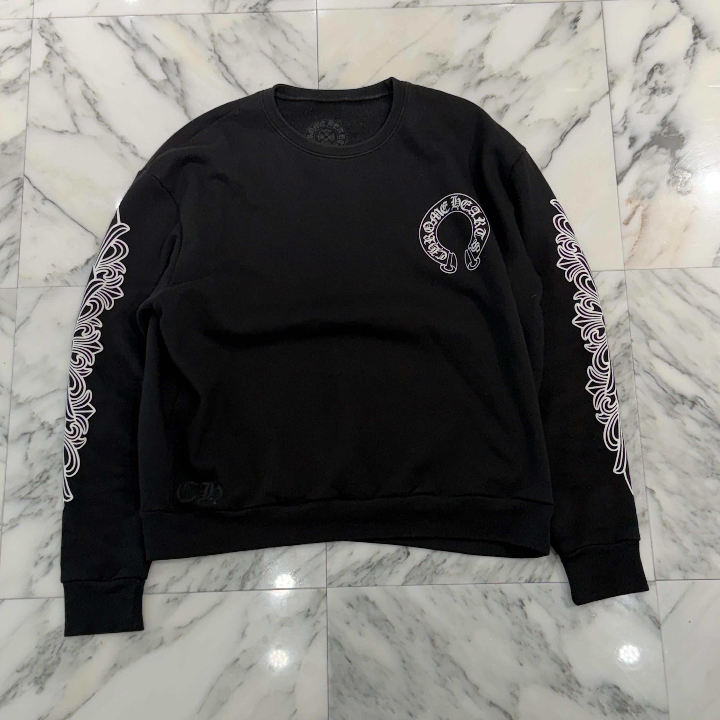 CHROME HEARTS Floral Cross Horseshoe Crewneck Sweat Shirts Size S クロムハーツ フローラルクロス ホースシュー クルーネック スウェットシャツ サイズS