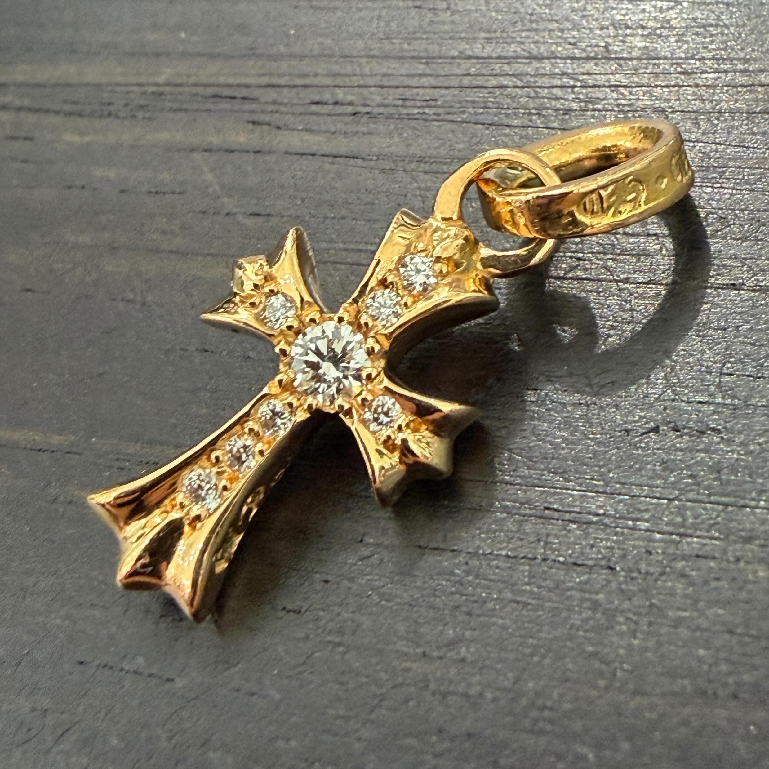 CHROME HEARTS 22K Baby Fat Cross Pave Diamond Pendant Top クロムハーツ 22K ベビーファット クロス パヴェダイヤモンド ペンダントトップ