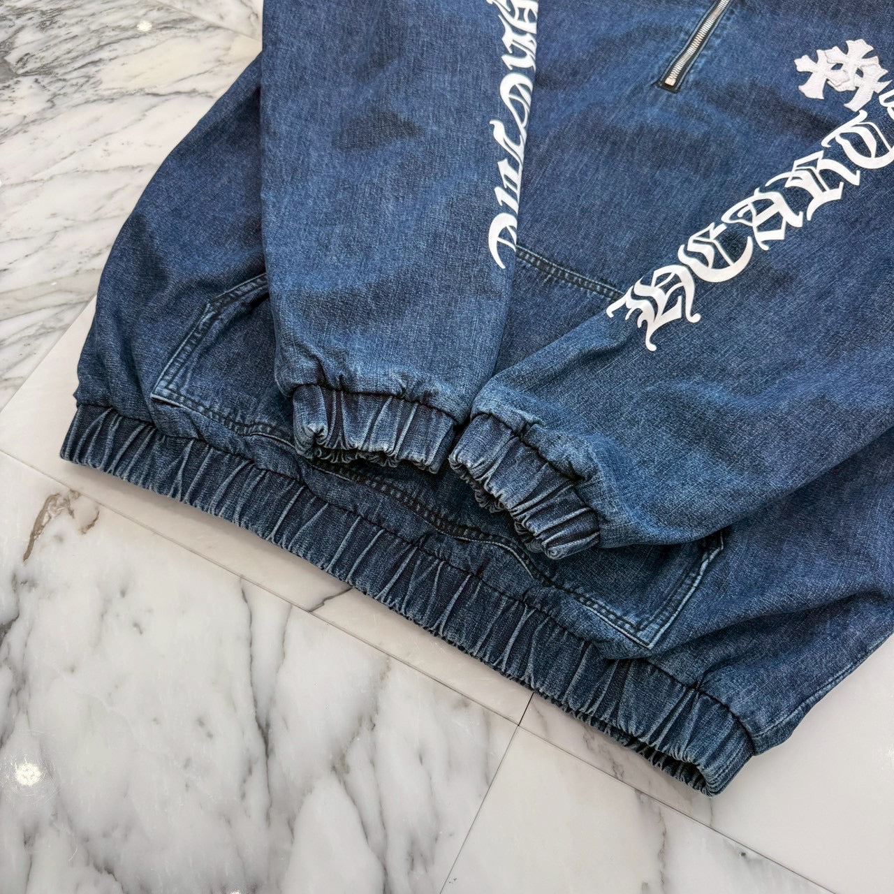 CHROME HEARTS 2024AW Leather Cemetery Triple Cross Denim Anorak Jacket Size M クロムハーツ レザーセメタリートリプルクロス デニム アノラック ジャケット サイズM