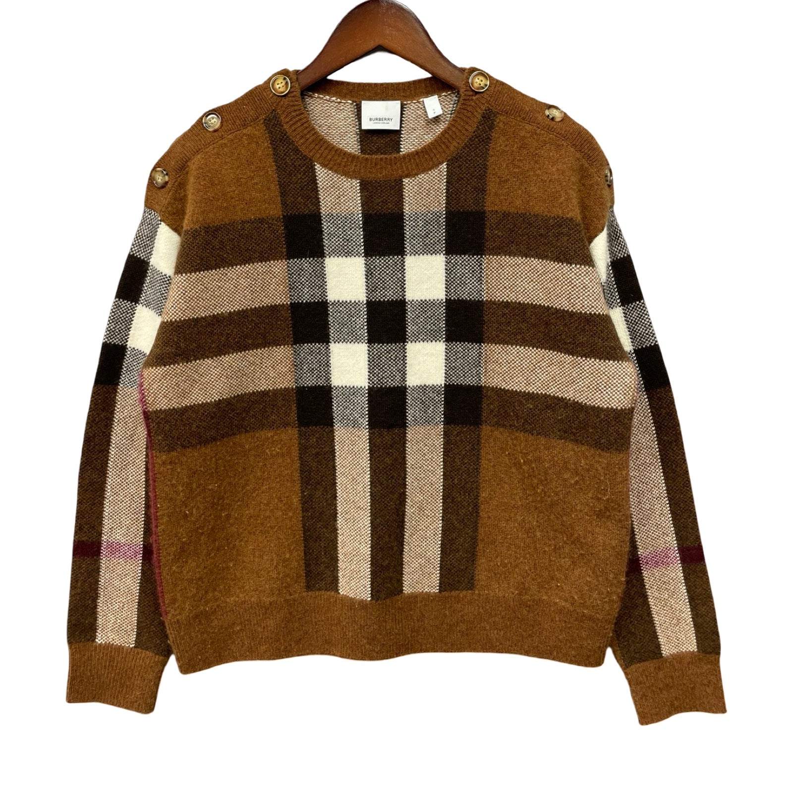 BURBERRY Checked Wool Cashmere Sweater 8048444 Size S