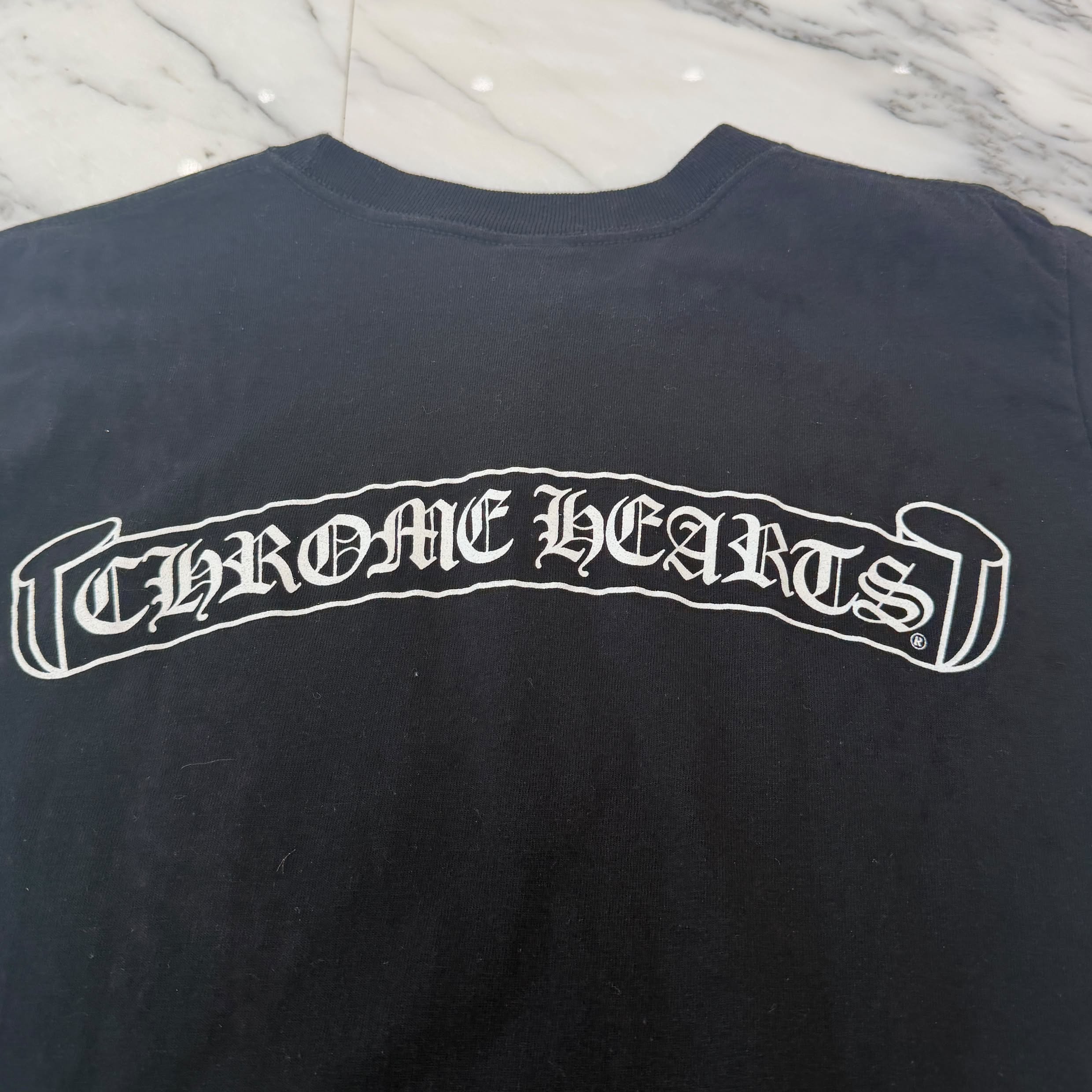 CHROME HEARTS Sleeve CH Cross Back Scroll Tee Size S クロムハーツ 袖CHクロス バックスクロール Tシャツ サイズS