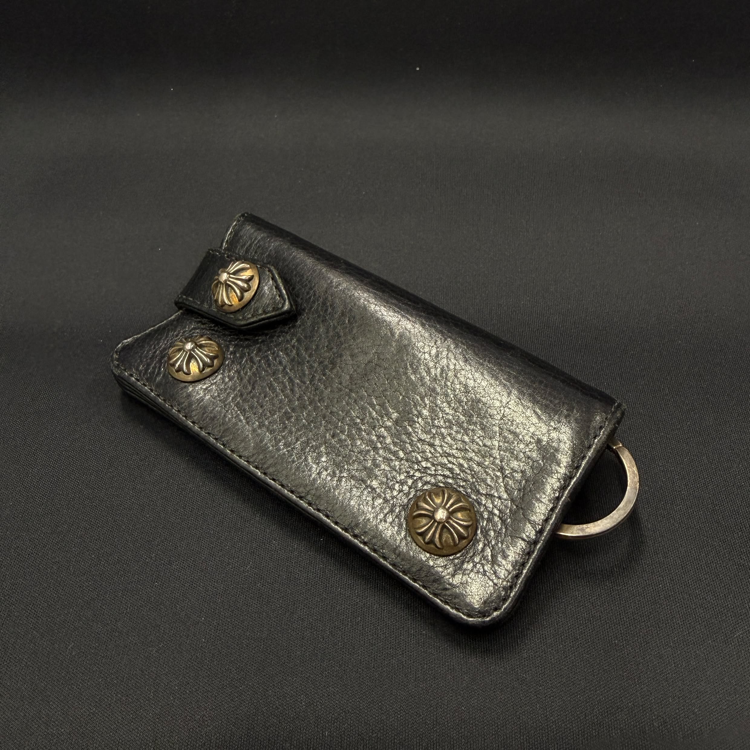 CHROME HEARTS Destroyed Leather Cross Ball Snap Button Key Case クロムハーツ デストロイレザー クロスボール スナップボタン キーケース