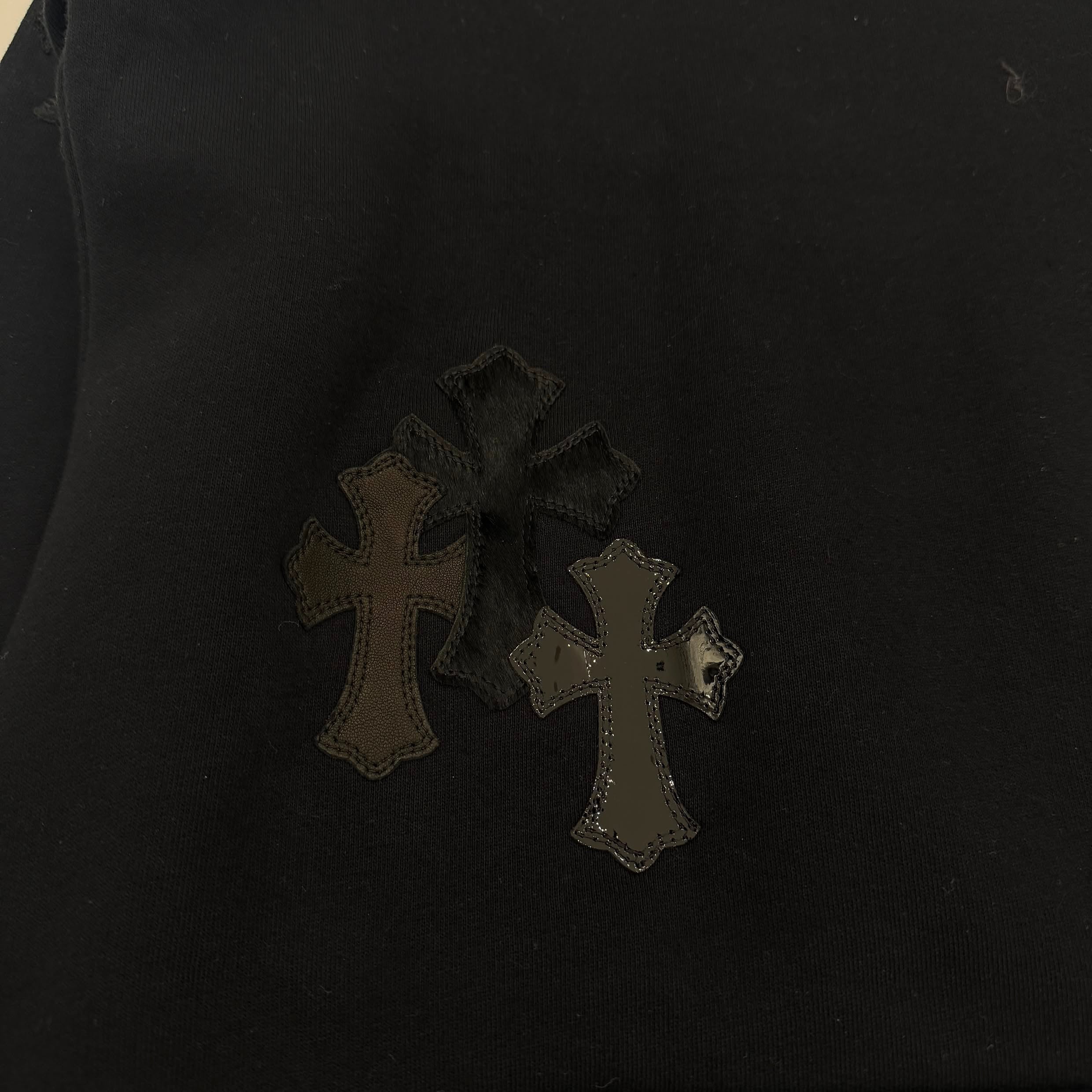 CHROME HEARTS Y NOT Multi Leather Cross Patch Half Zip Sweatshirt Size S クロムハーツ ワイノット マルチレザークロスパッチ ハーフジップ スウェットシャツ サイズS