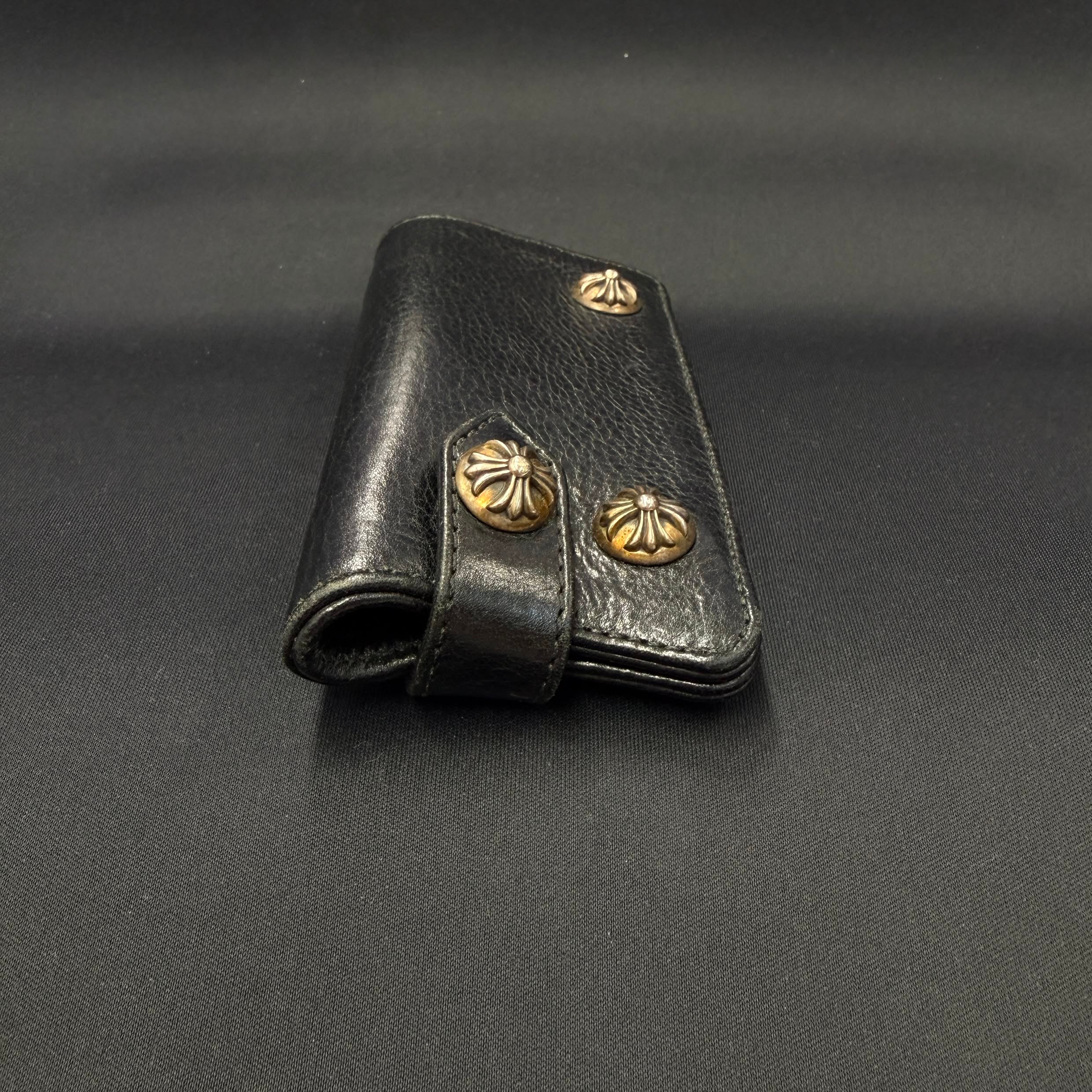 CHROME HEARTS Destroyed Leather Cross Ball Snap Button Key Case クロムハーツ デストロイレザー クロスボール スナップボタン キーケース