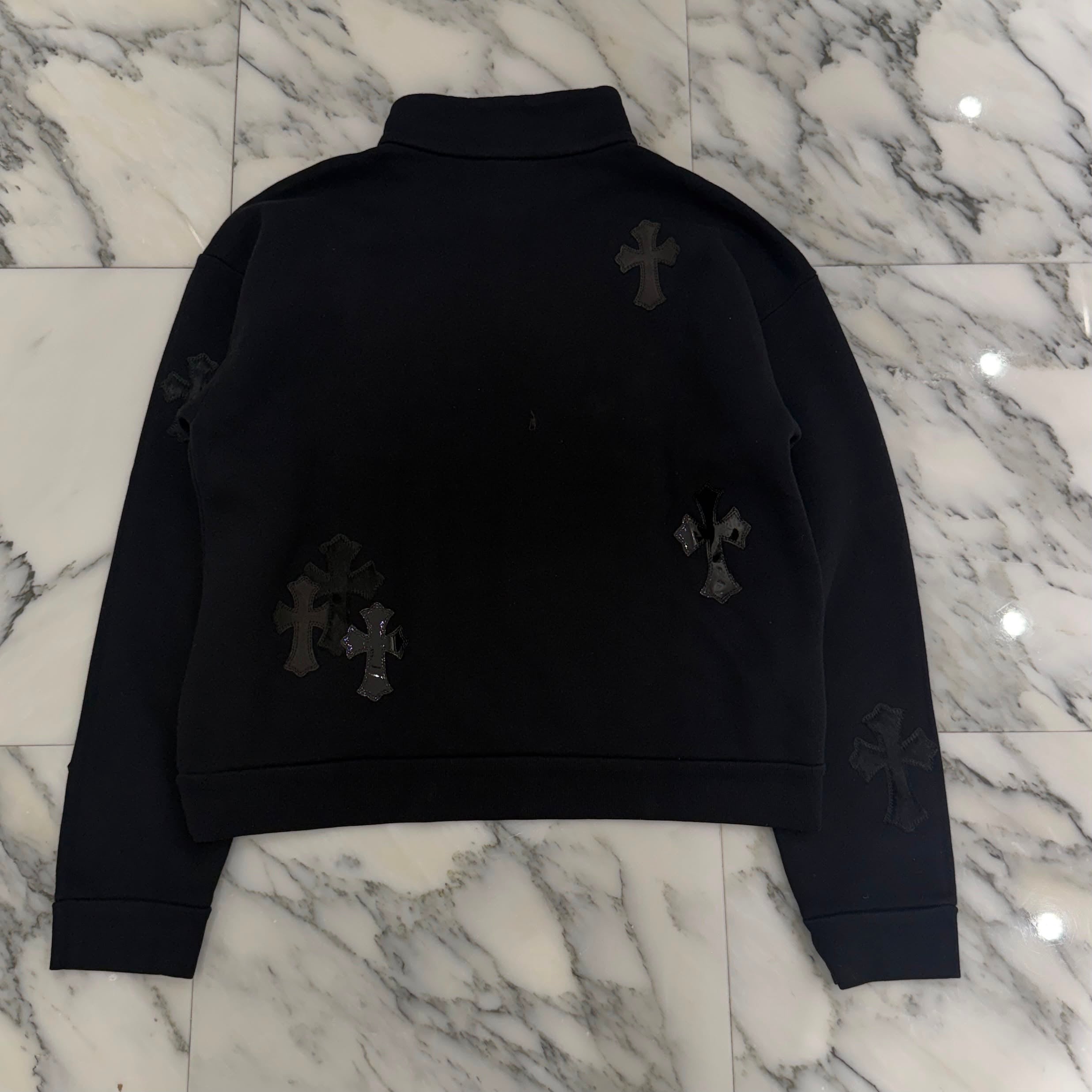 CHROME HEARTS Y NOT Multi Leather Cross Patch Half Zip Sweatshirt Size S クロムハーツ ワイノット マルチレザークロスパッチ ハーフジップ スウェットシャツ サイズS