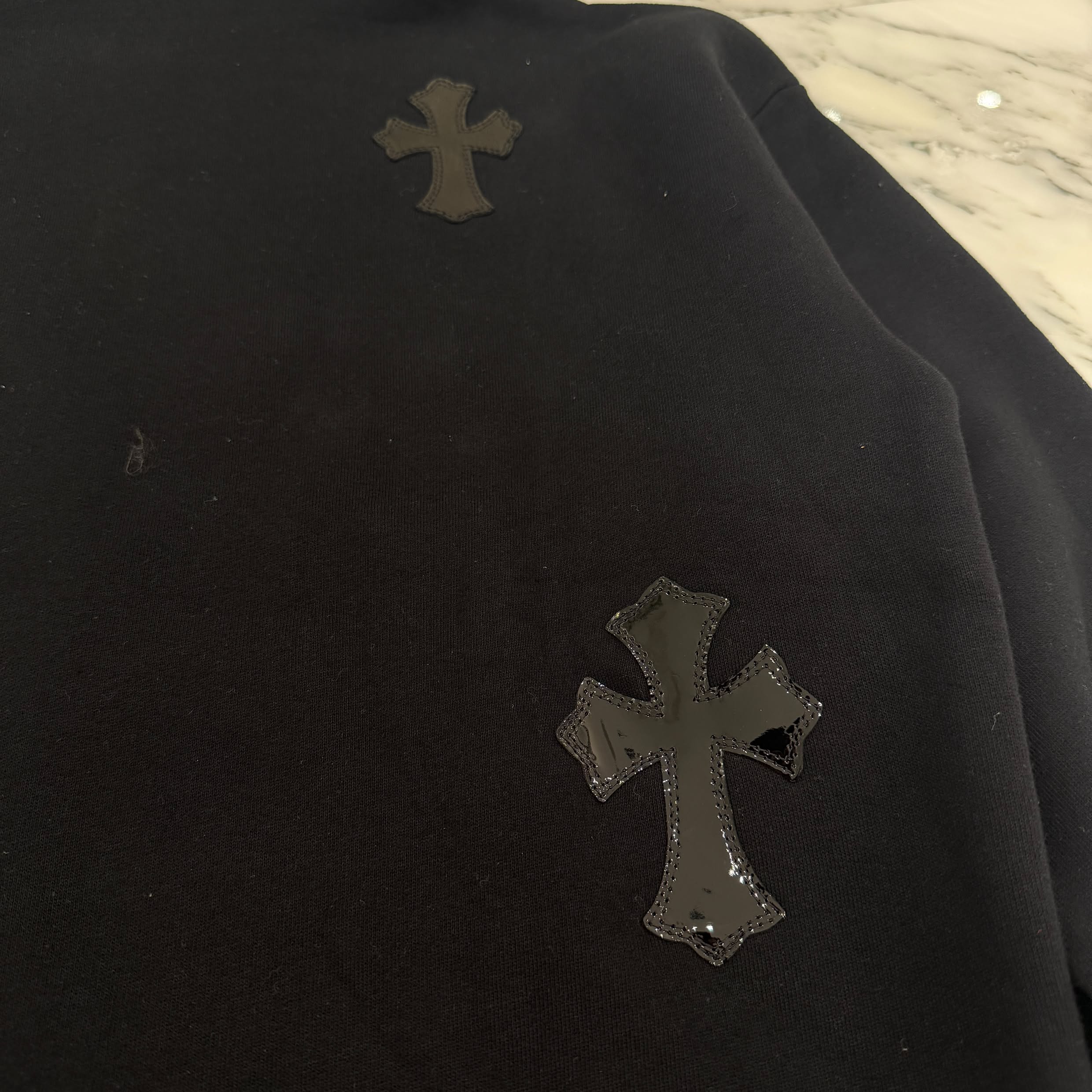 CHROME HEARTS Y NOT Multi Leather Cross Patch Half Zip Sweatshirt Size S クロムハーツ ワイノット マルチレザークロスパッチ ハーフジップ スウェットシャツ サイズS