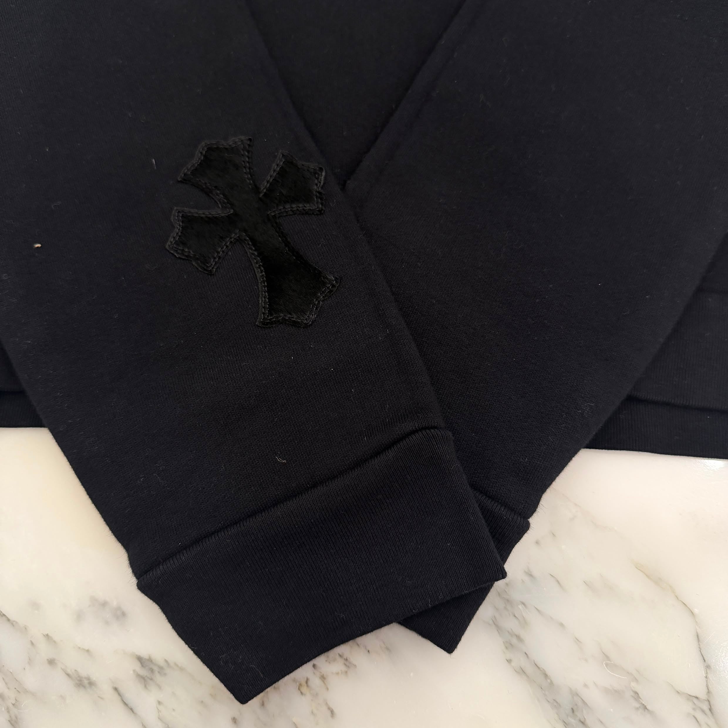 CHROME HEARTS Y NOT Multi Leather Cross Patch Half Zip Sweatshirt Size S クロムハーツ ワイノット マルチレザークロスパッチ ハーフジップ スウェットシャツ サイズS