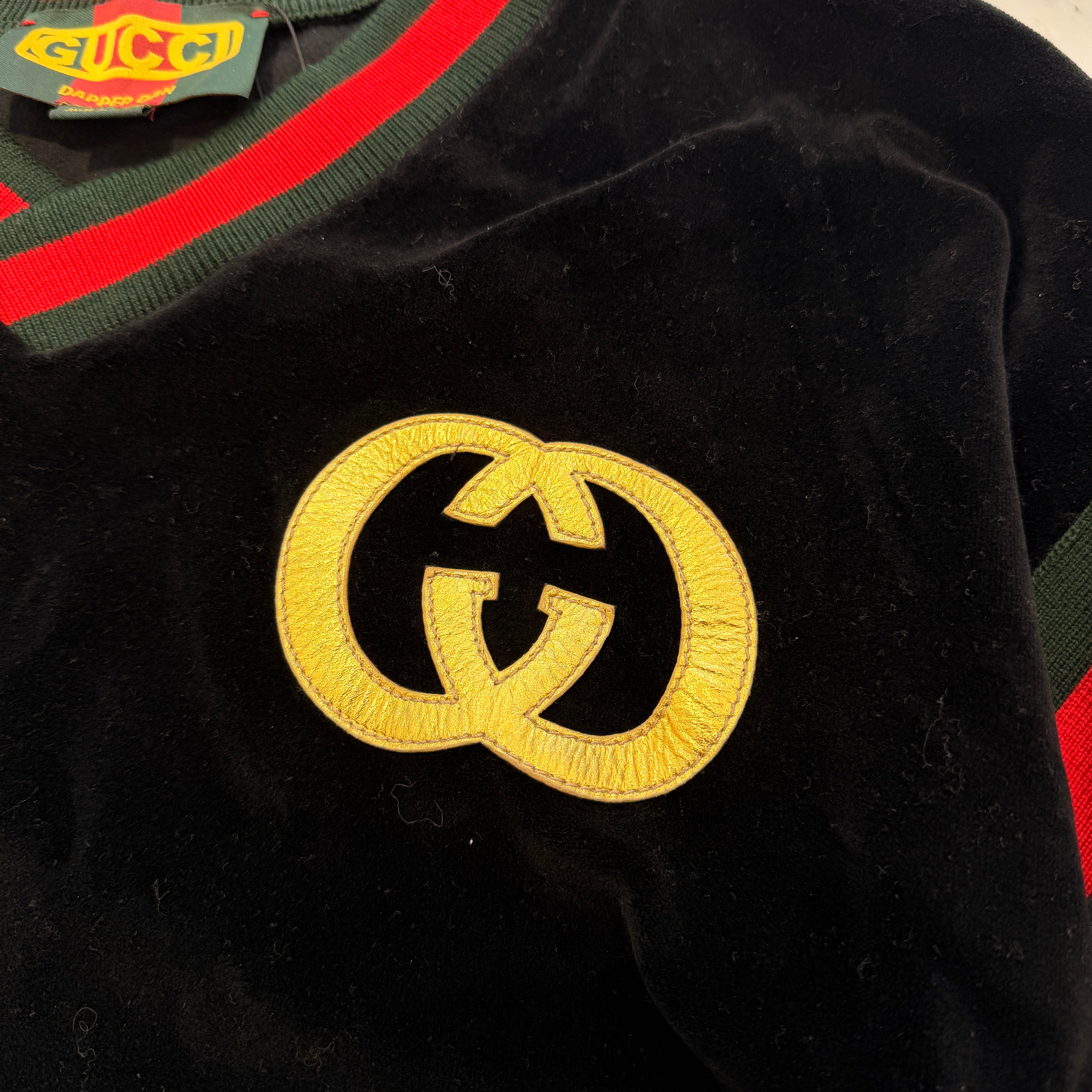 GUCCI × Dapper Dan 2018AW GG Patch Dragon Embroidery Velvet Sweatshirt 535765 X9Y88 Size M グッチ×ダッパー・ダン GGパッチ ドラゴン刺繍 ベロアスウェットシャツ サイズM