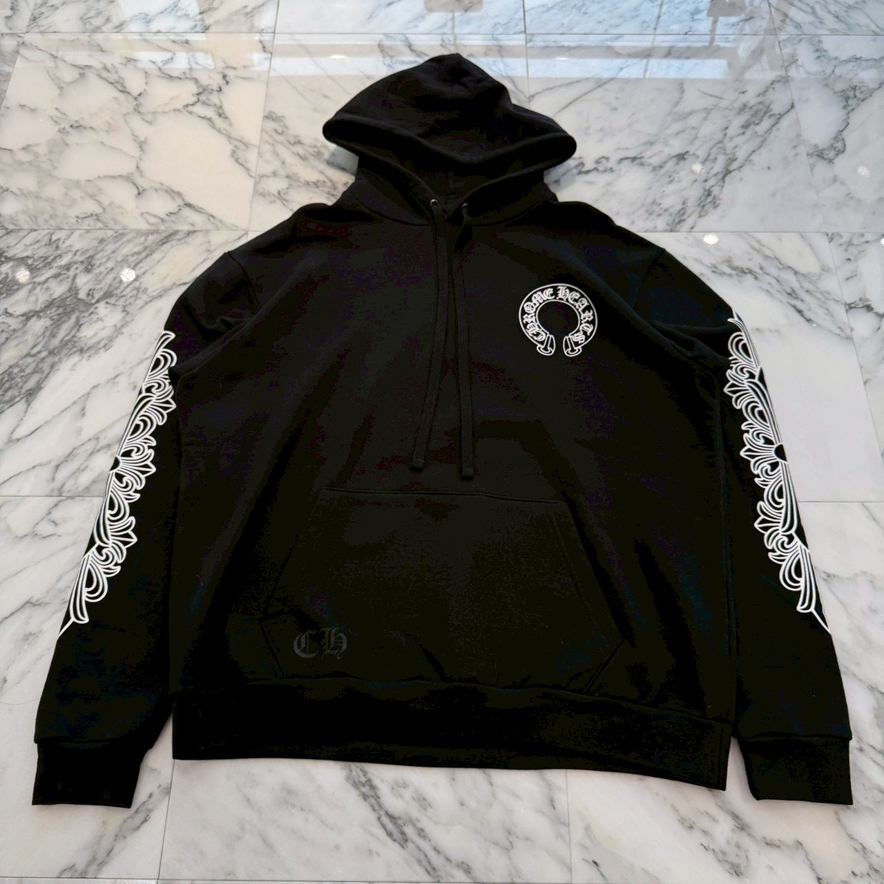CHROME HEARTS Floral Cross Horseshoe Pullover Hoodie Size L クロムハーツ フローラルクロス ホースシュー プルオーバーフーディ サイズL