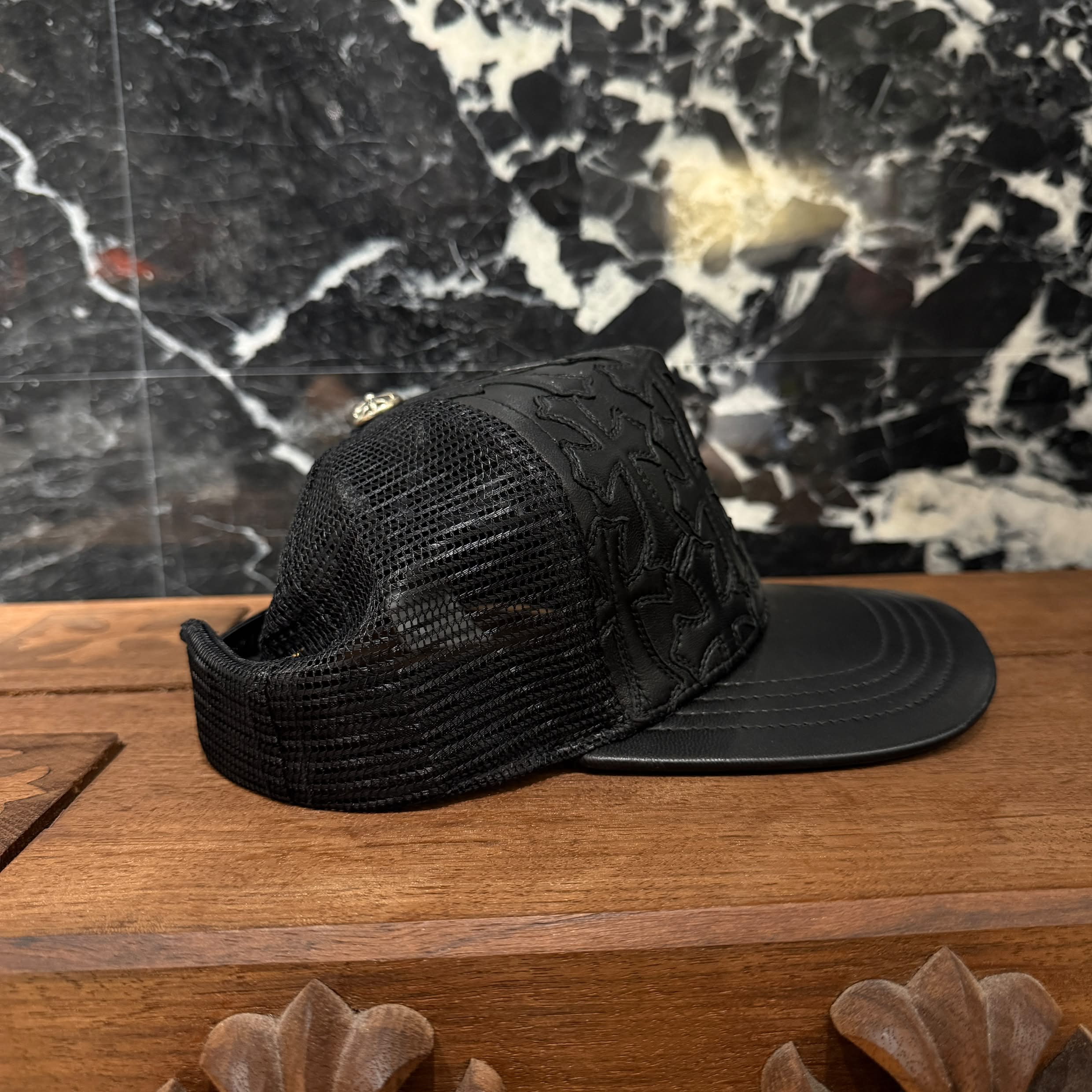 CHROME HEARTS Cemetary Cross Leather Patch Trucker Cap Size ONE SIZE (51-61) クロムハーツ セメタリークロス レザーパッチ トラッカーキャップ サイズONE SIZE (51-61)
