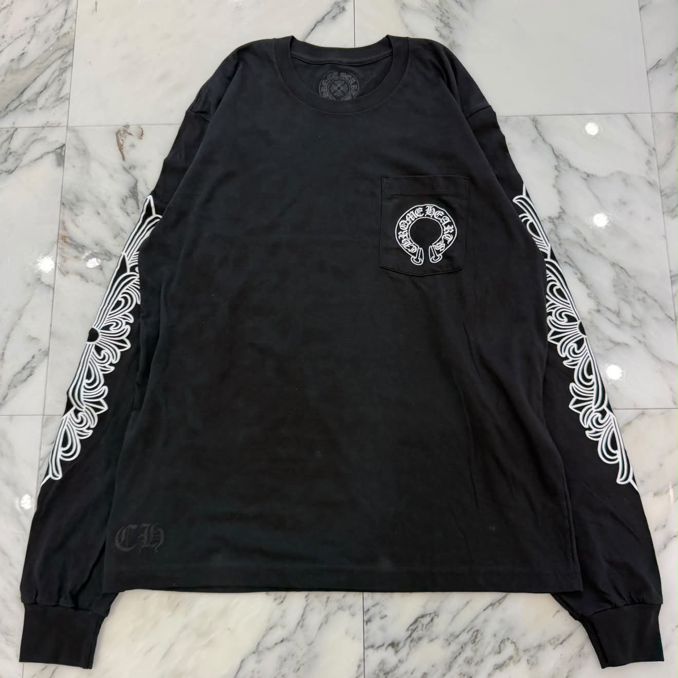 CHROME HEARTS Floral Cross Horseshoe Long Sleeve Tee Size L クロムハーツ フローラルクロス ホースシュー ロングスリーブ Tシャツ サイズL