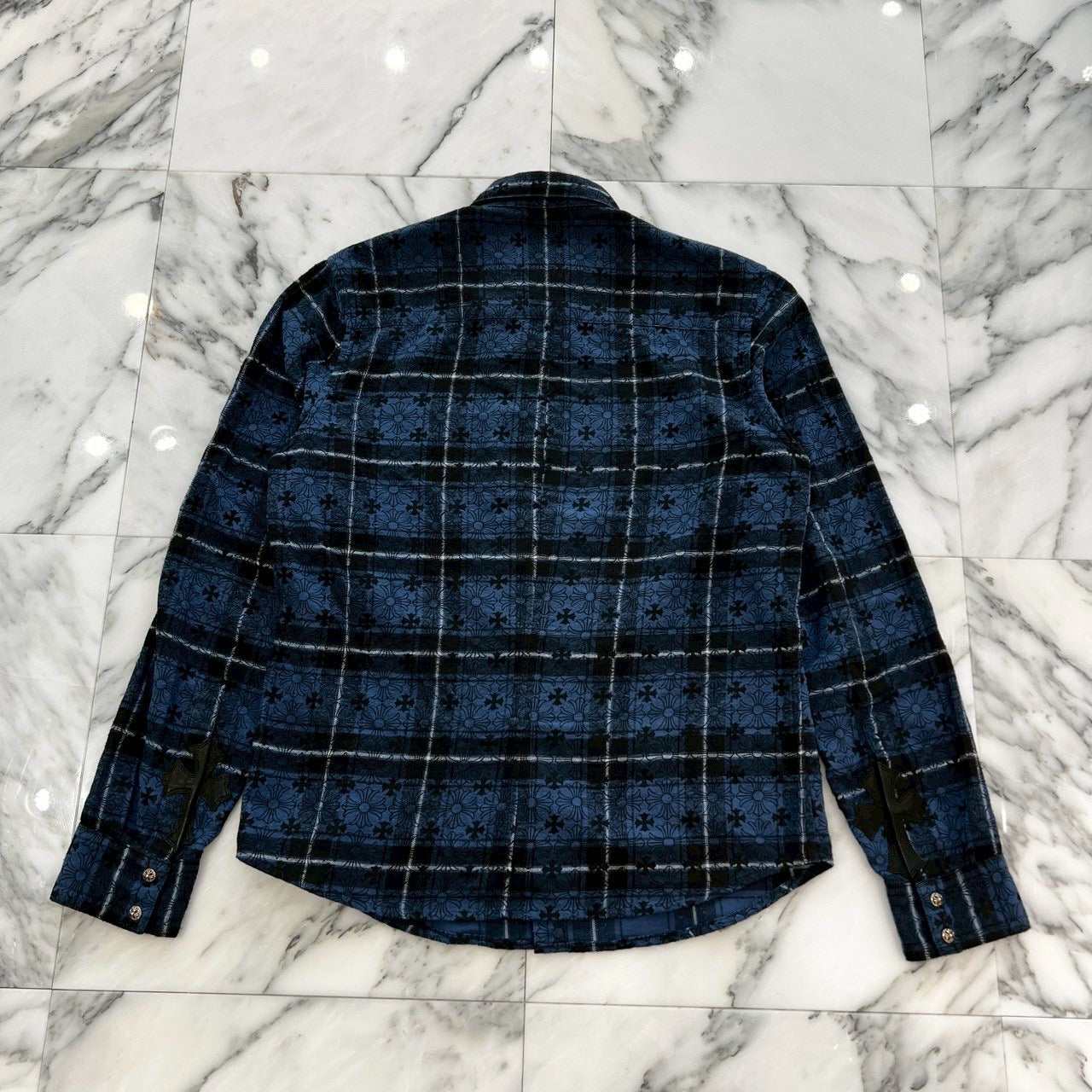 CHROME HEARTS Loose Ends Cross Leather Patch Check Shirt Size M クロムハーツ ルーズエンド クロスレザーパッチ チェック シャツ サイズM