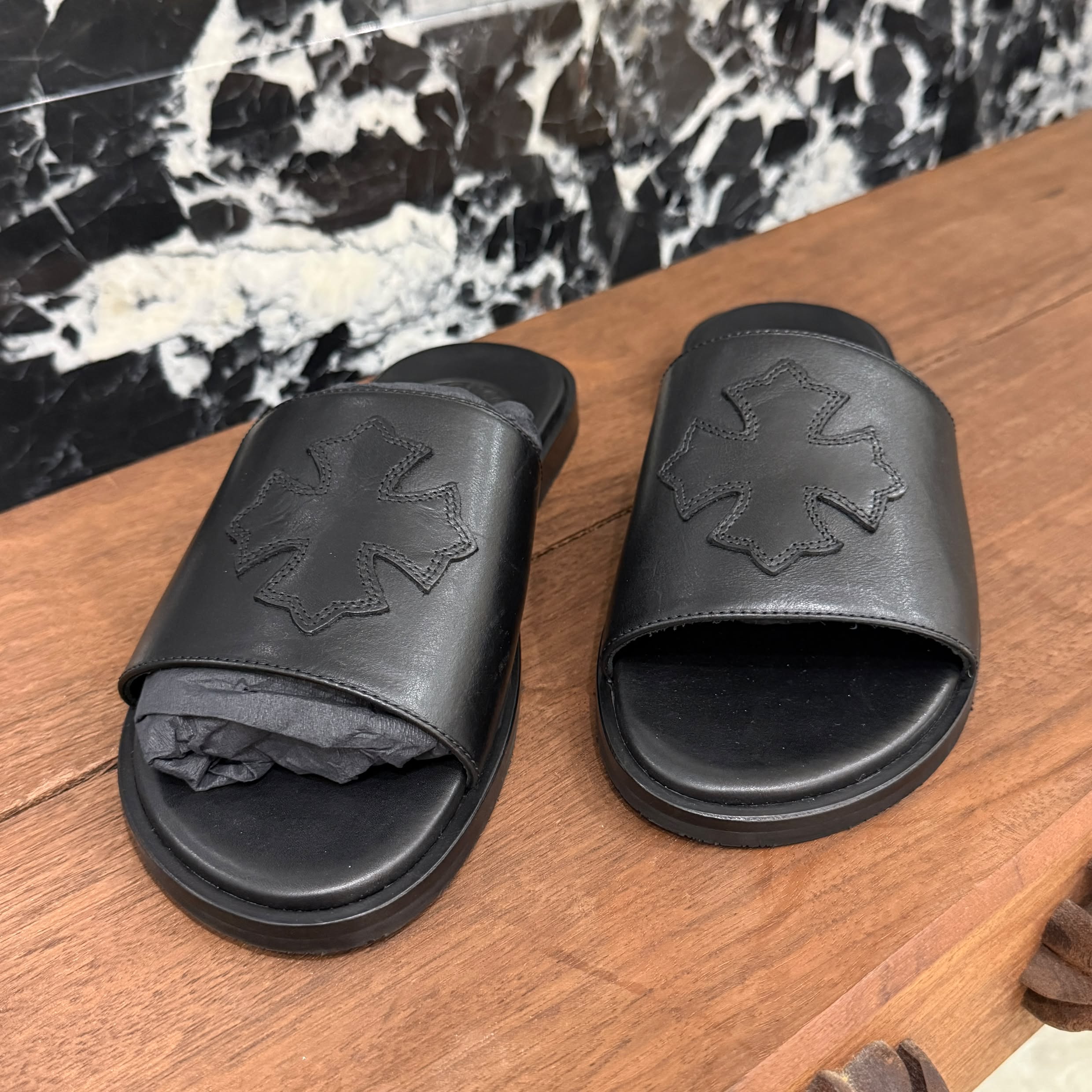 CHROME HEARTS Leather Cross Patch Sandals Size 38 (約23.0cm〜24.0cm) クロムハーツ レザークロスパッチ サンダル サイズ38 (約23.0cm〜24.0cm)