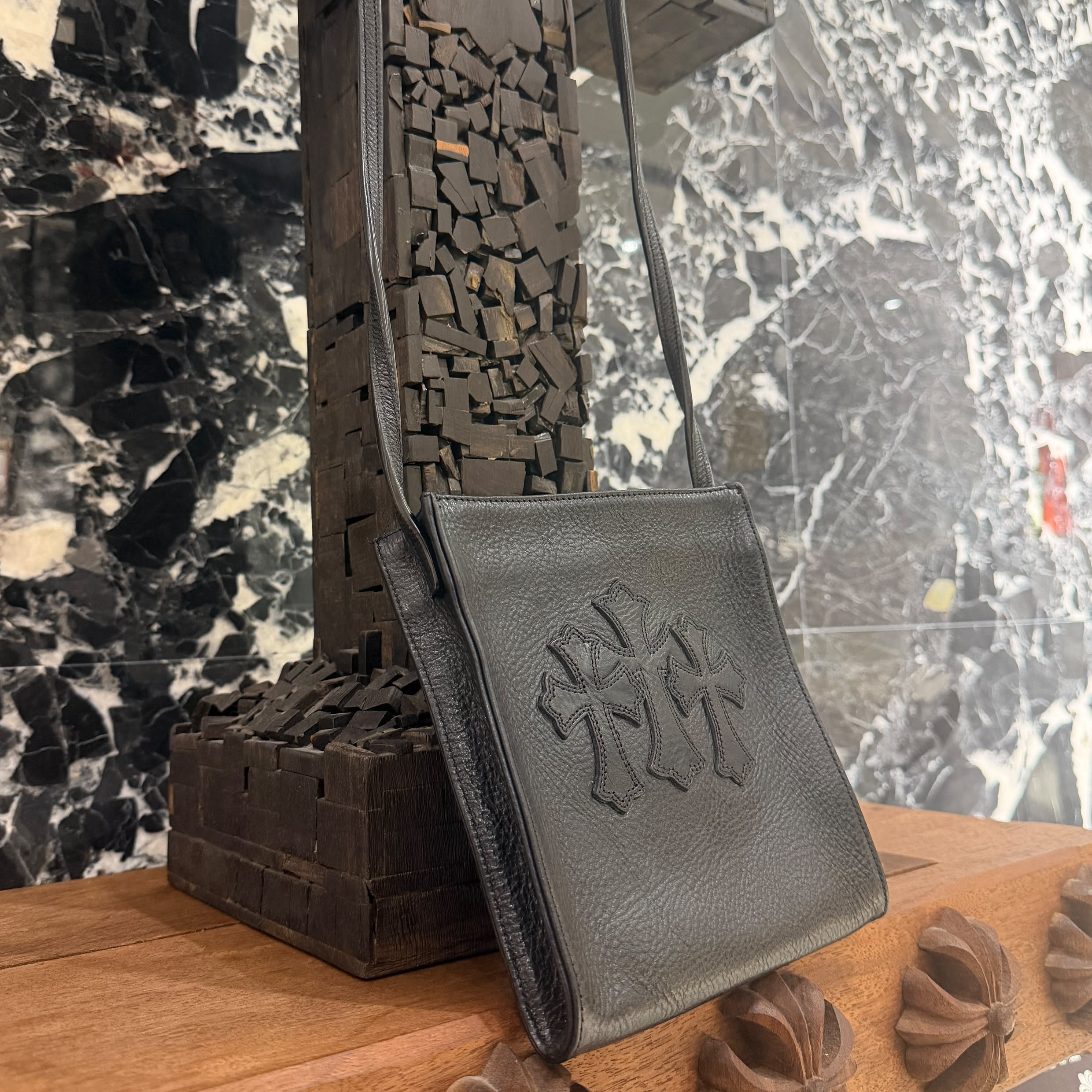 CHROME HEARTS Square Pocket 3 Cemetery Cross Leather Patch Shoulder Bag クロムハーツ スクエアポケット 3セメタリークロス レザーパッチ ショルダーバッグ