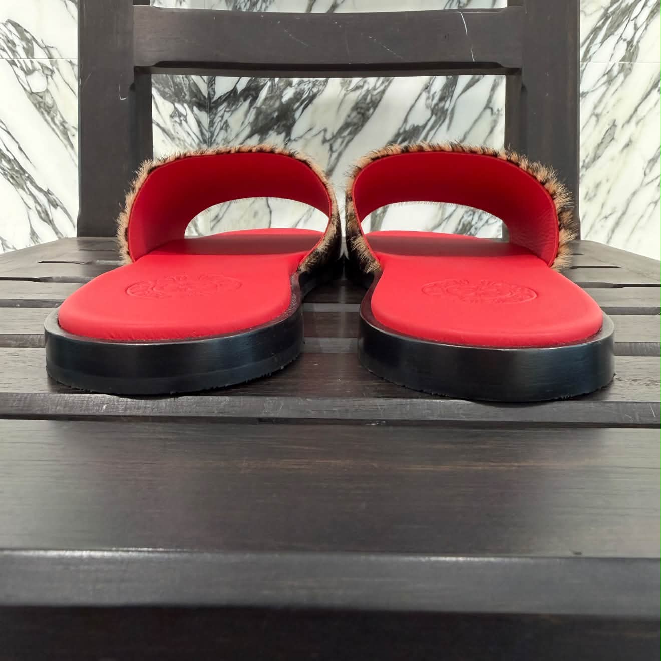 CHROME HEARTS Leather Cross Patch Harako Leather Flat Sandals Size 42 クロムハーツ レザークロスパッチ ハラコレザーフラットサンダル サイズ42