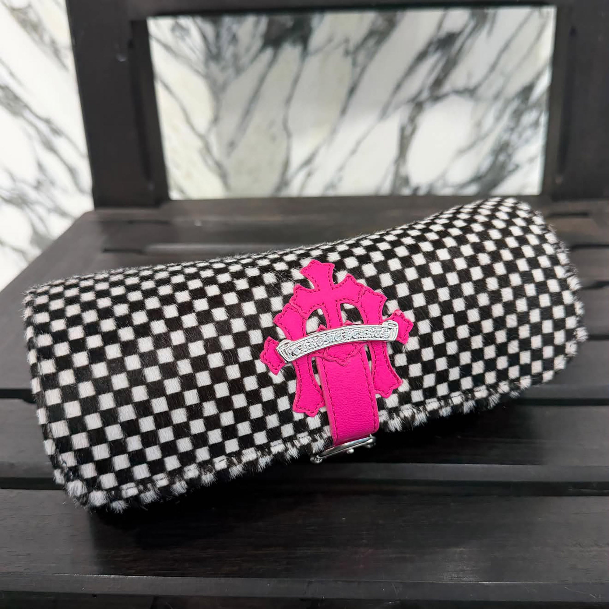 CHROME HEARTS 3 Cross Leather Patch Harako Jewelry Roll Case クロムハーツ 3クロスレザーパッチ ハラコ ジュエリーロールケース