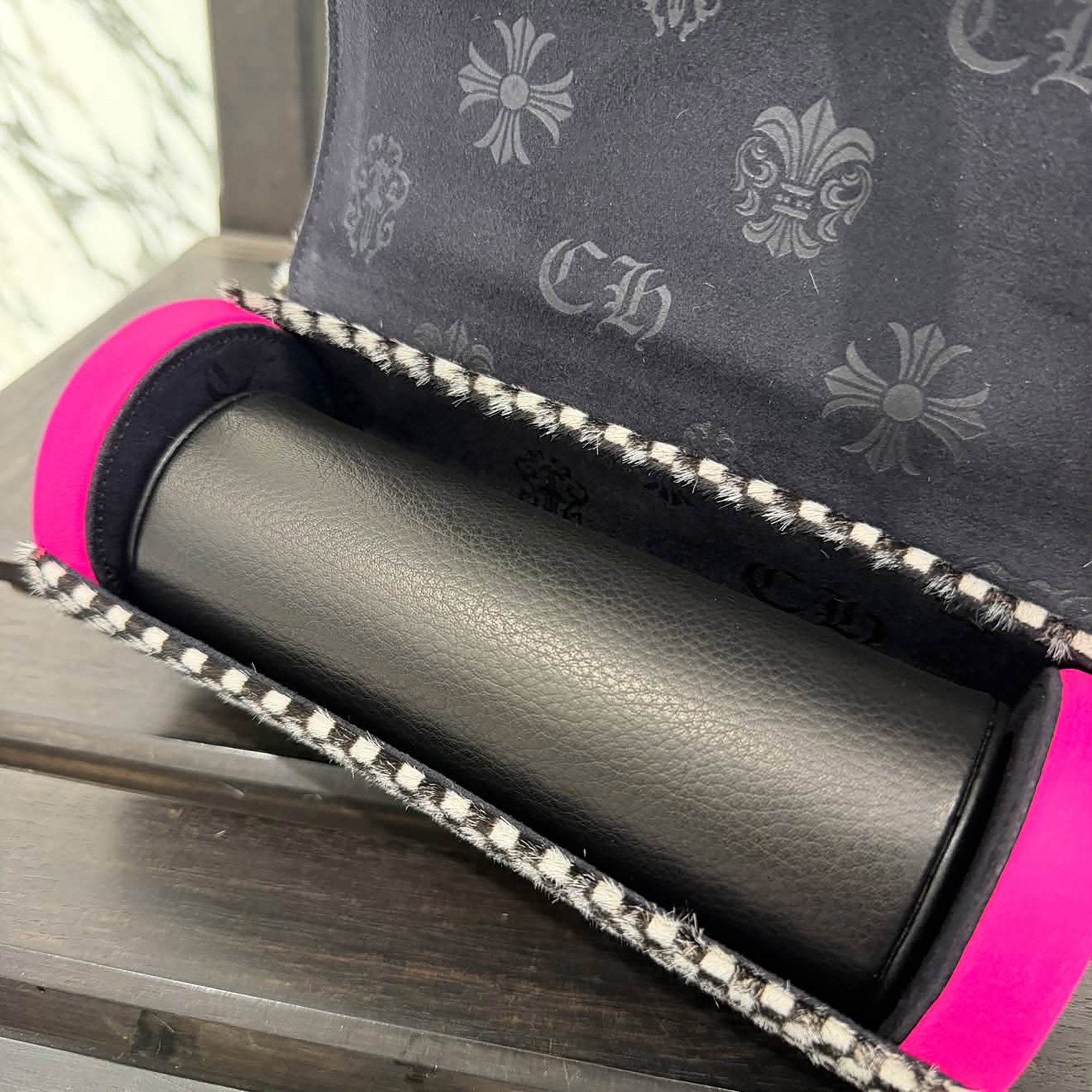 CHROME HEARTS 3 Cross Leather Patch Harako Jewelry Roll Case クロムハーツ 3クロスレザーパッチ ハラコ ジュエリーロールケース