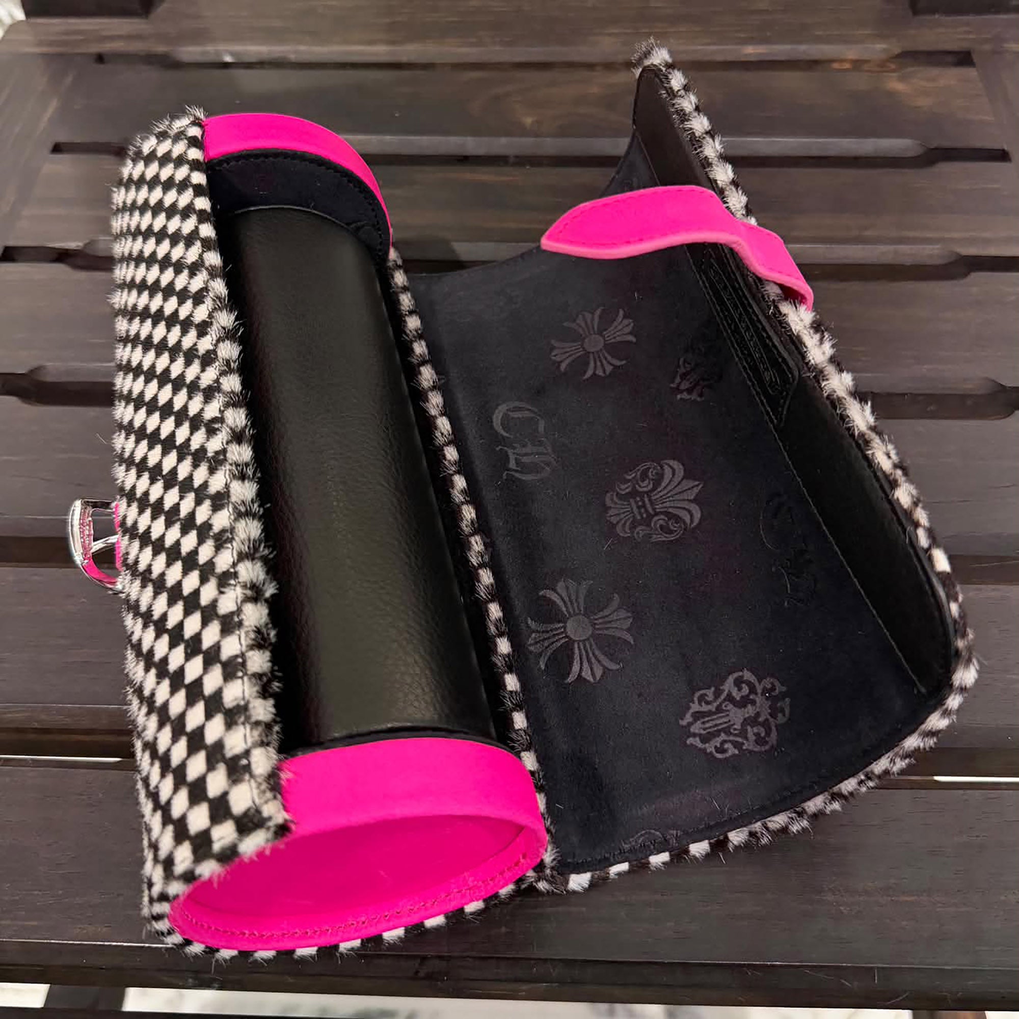 CHROME HEARTS 3 Cross Leather Patch Harako Jewelry Roll Case クロムハーツ 3クロスレザーパッチ ハラコ ジュエリーロールケース
