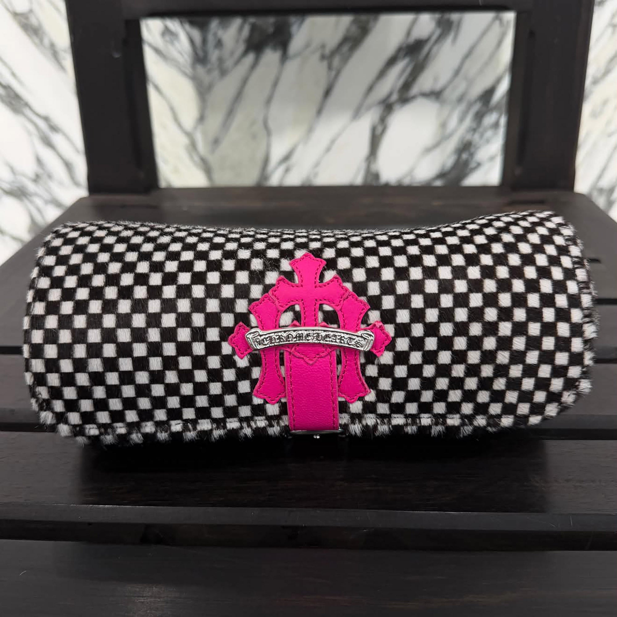 CHROME HEARTS 3 Cross Leather Patch Harako Jewelry Roll Case クロムハーツ 3クロスレザーパッチ ハラコ ジュエリーロールケース