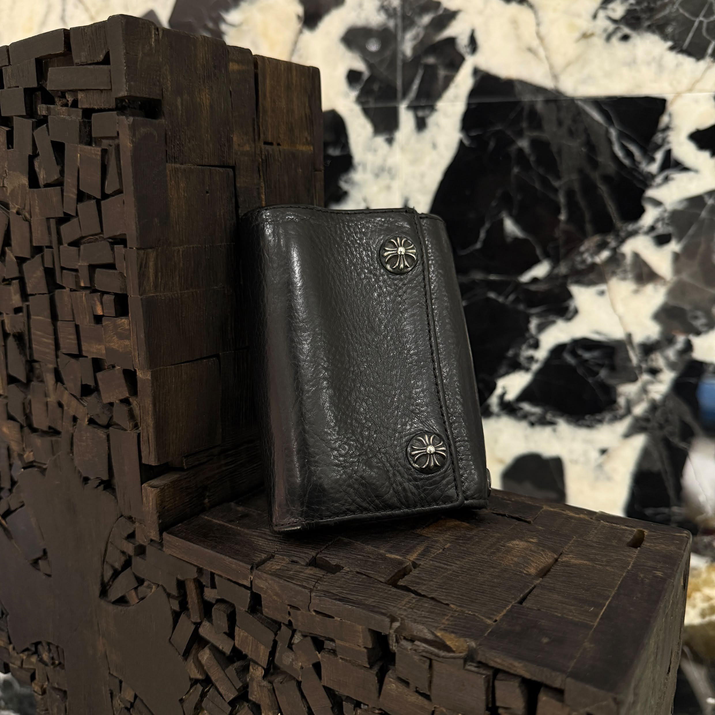 CHROME HEARTS 3 FOLD Cross Ball Button Leather Wallet クロムハーツ 3フォールド クロスボールボタン レザーウォレット