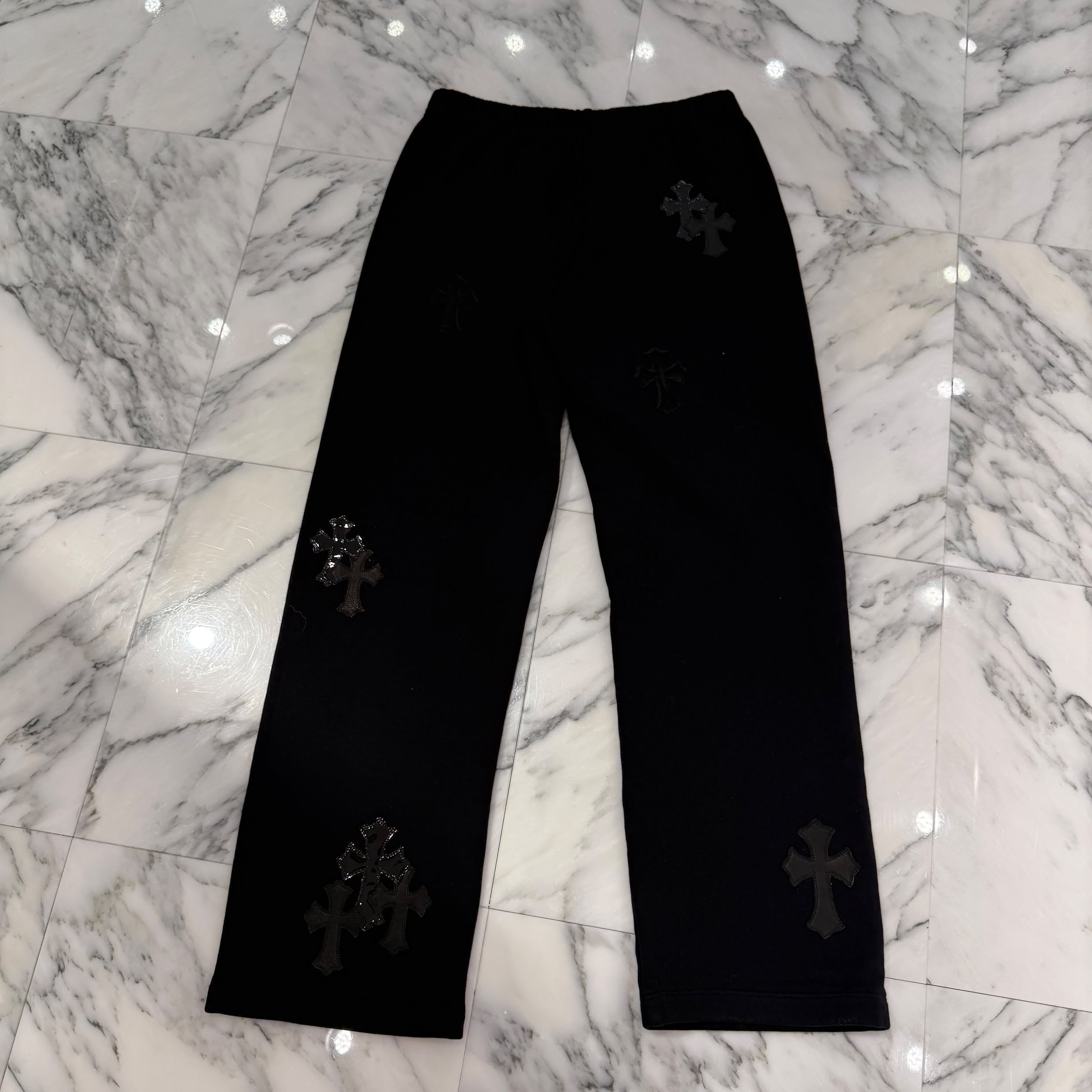 CHROME HEARTS Y NOT Multi Leather Cross Patch Sweat Long Pants