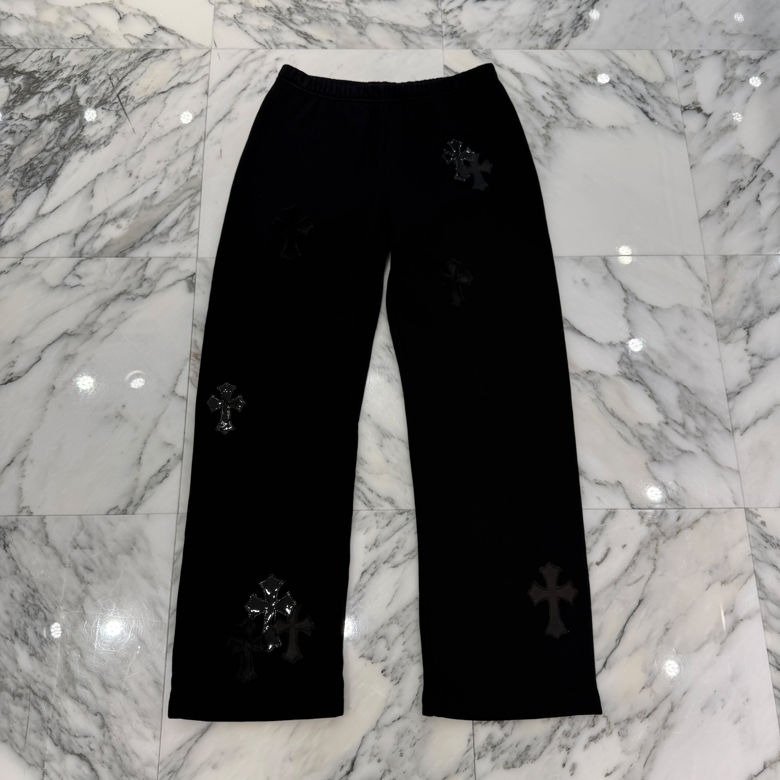 CHROME HEARTS Y NOT Multi Leather Cross Patch Sweat Long Pants