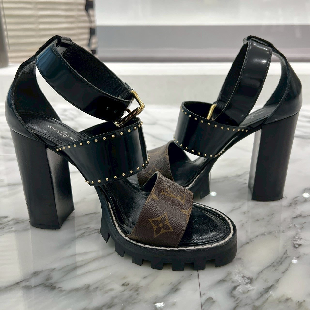 LOUIS VUITTON Star Trail Line Studded Heel Sandals NA0290 Size 38 1/2 ルイヴィトン スタートレイルラインスタッズヒールサンダル サイズ38 1/2
