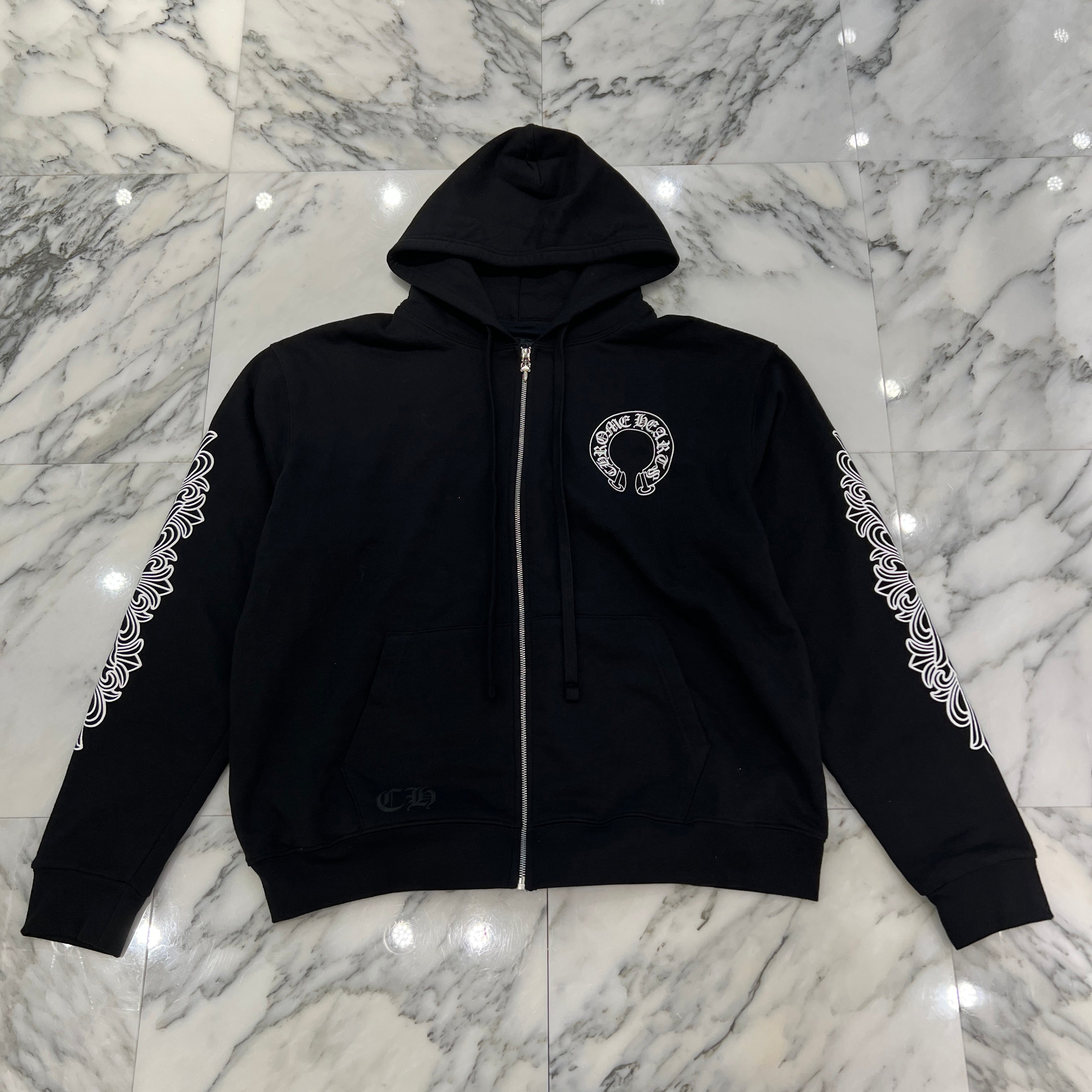 CHROME HEARTS Floral Cross Horseshoe Zip Up Hoodie Size L クロムハーツ フローラルクロス ホースシュー ジップアップフーディ サイズL