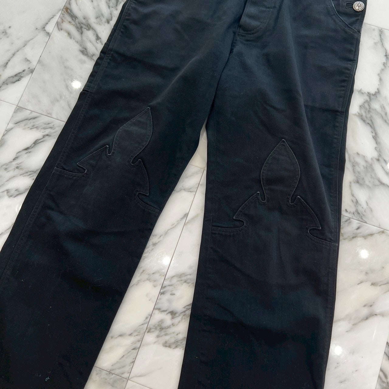 CHROME HEARTS Horseshoe Button Flare Knee Denim OVERALL Size 32 クロムハーツ ホースシューボタン フレアニー デニムオーバーオール サイズ32